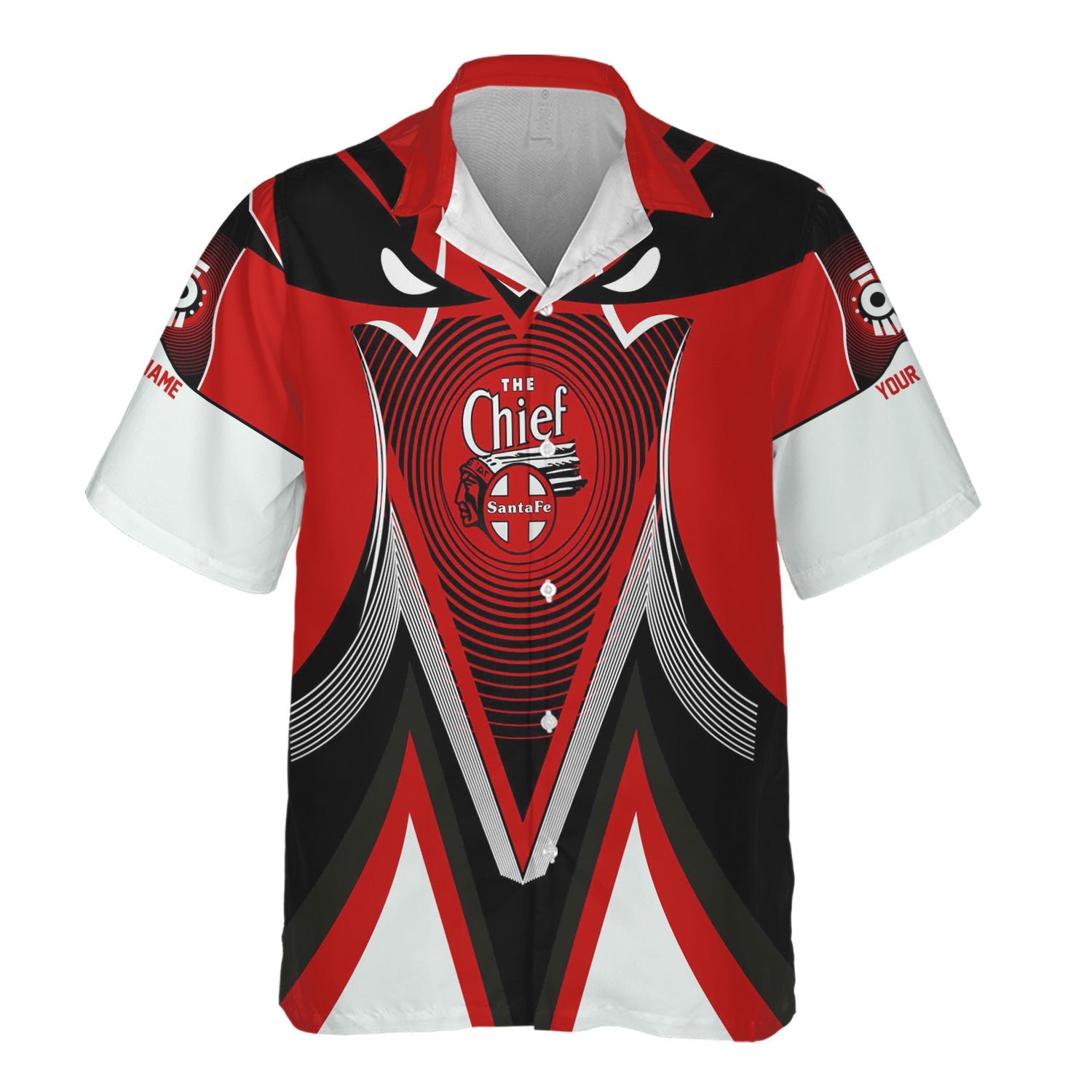 Railspirit Personalized The Chief Santa Fe Railroad Hawaiian Shirt Vibrant Graphic Pattern Shirt For Train Enthusiasts