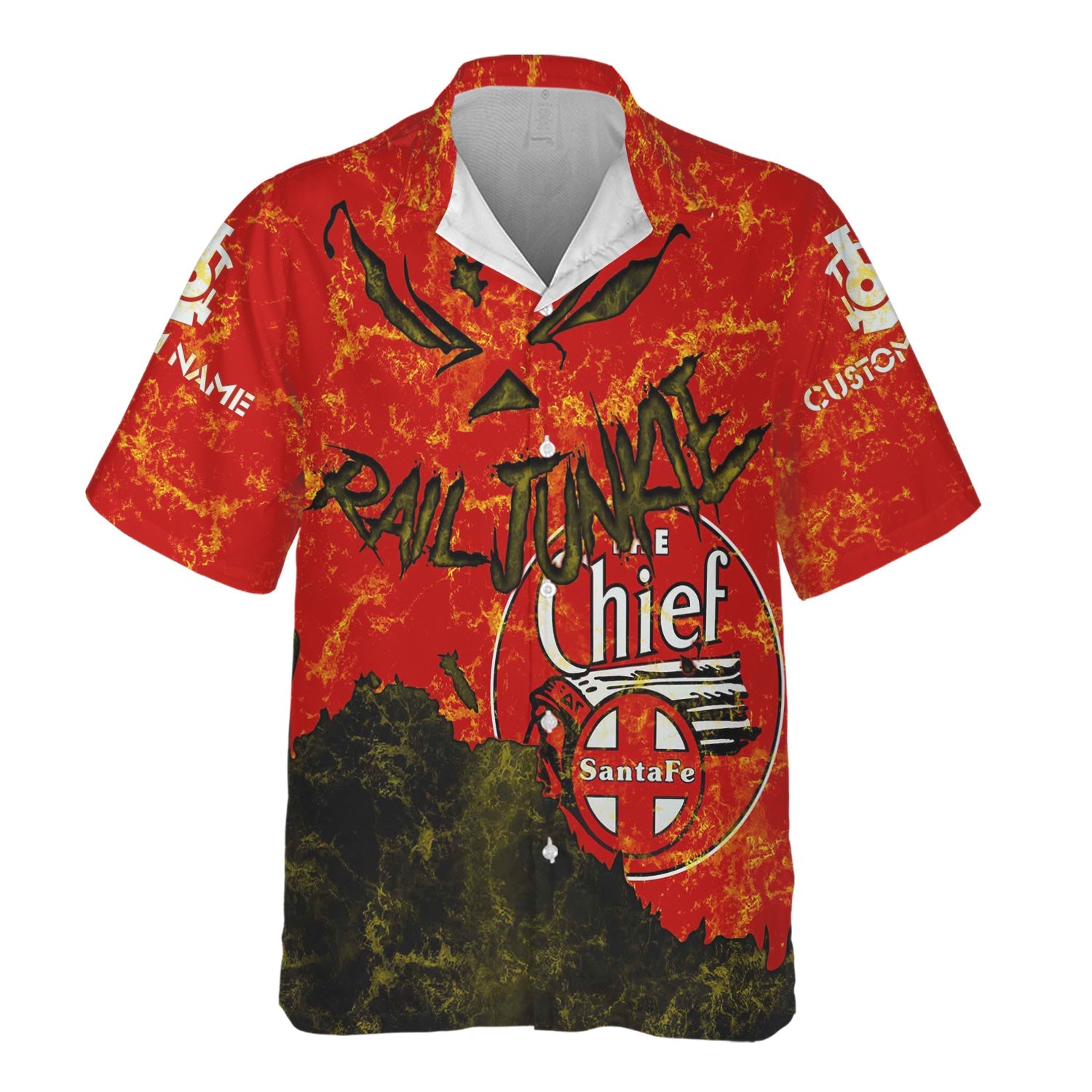 Railspirit Personalized The Chief Santa Fe Railroad Hawaiian Shirt Torn Graphic Style Train Shirt For Rail Junkie