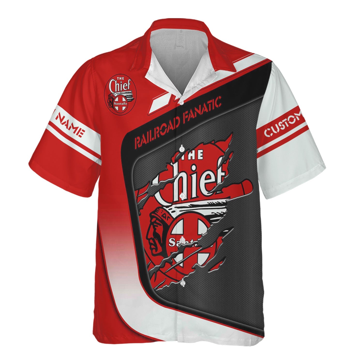 Railspirit Personalized The Chief Santa Fe Railroad Hawaiian Shirt Ripped Texture Style Train Shirt For Railroad Fanatic