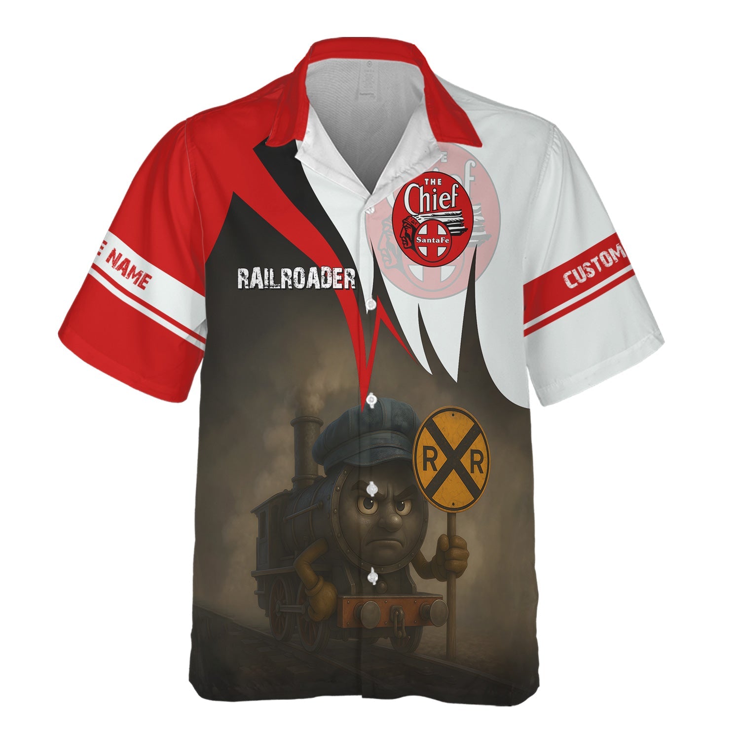 Railspirit Personalized The Chief Santa Fe Railroad Hawaiian Shirt Angry Train Hawaiian Shirt Gift Idea For Train Lover