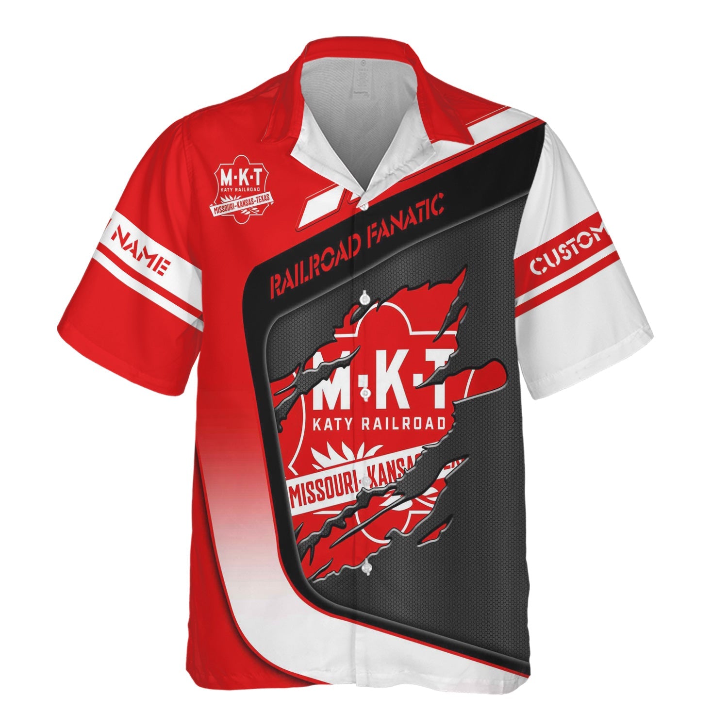 Railspirit Personalized Katy Railroad Hawaiian Shirt Ripped Texture Style Train Shirt For Railroad Fanatic