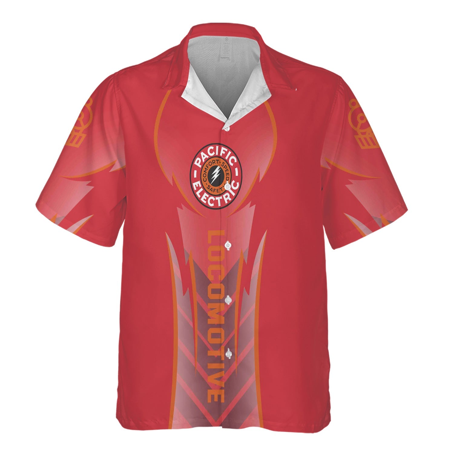 Railspirit Personalized Pacific Electric Railroad Hawaiian Shirt Striking Line Style Train Shirt For Locomotive Lovers