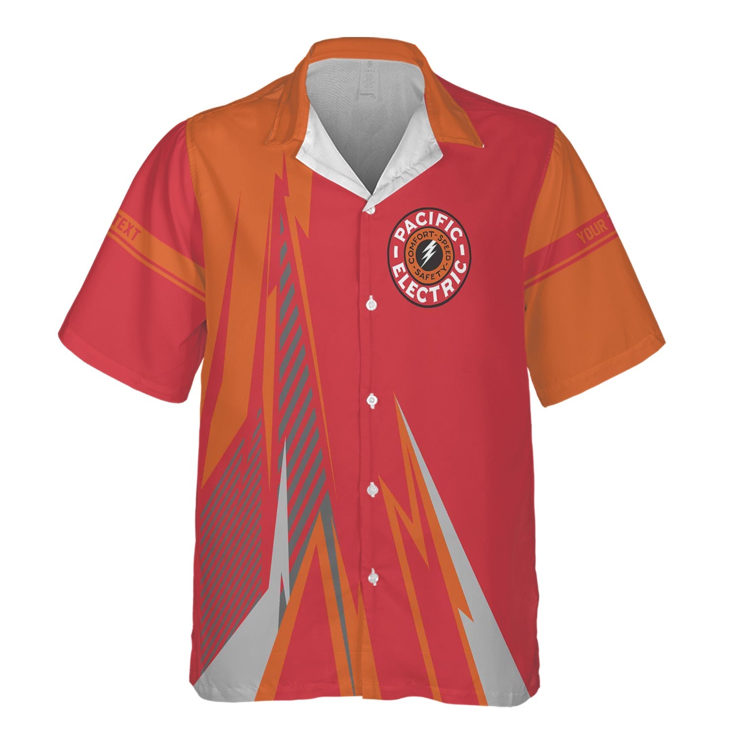 Railspirit Personalized Pacific Electric Railroad Hawaiian Shirt Lightning-Inspired Railway Style Shirt For Train Lovers