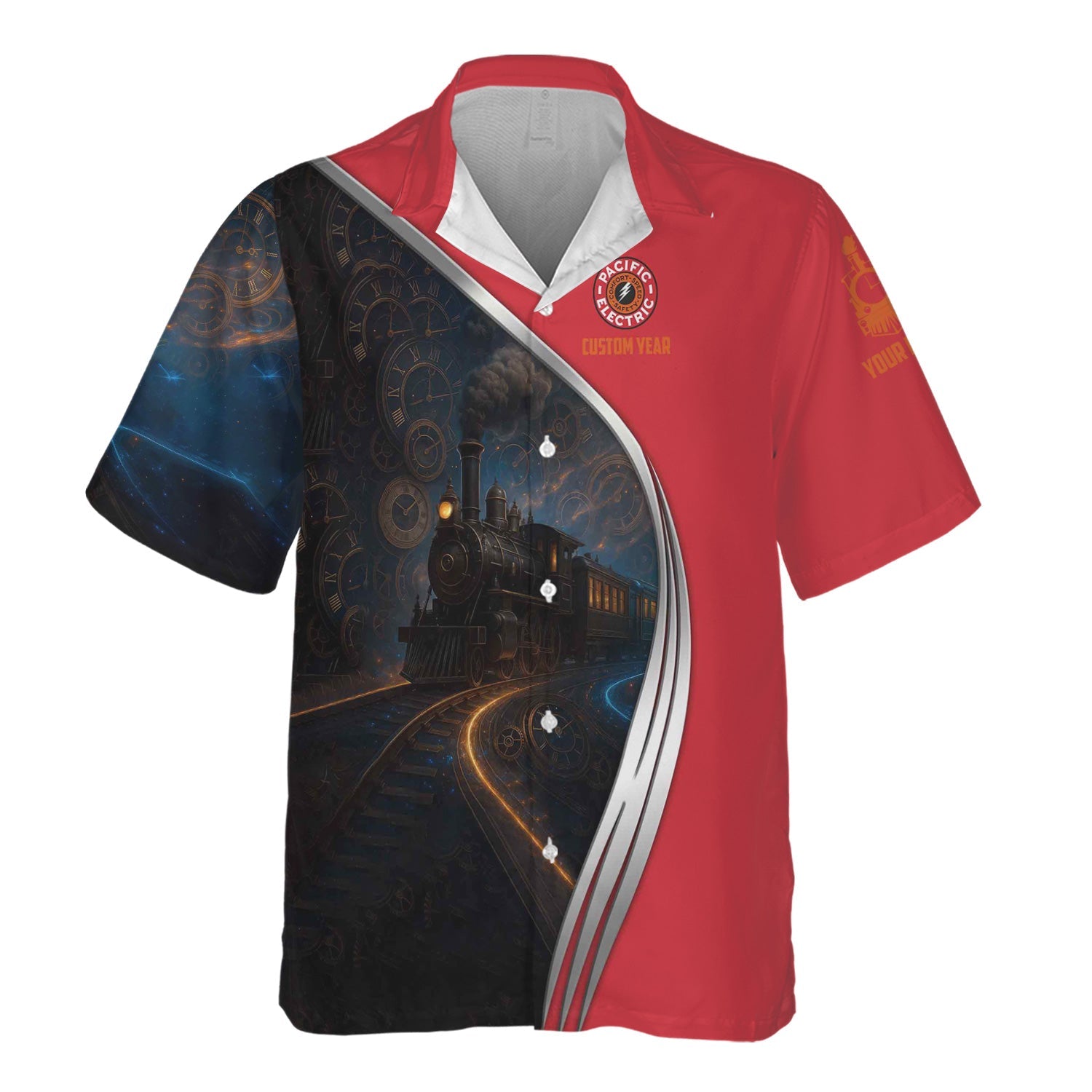 Railspirit Personalized Pacific Electric Railroad Hawaiian Shirt Steampunk Locomotive with Custom Year Train Shirt