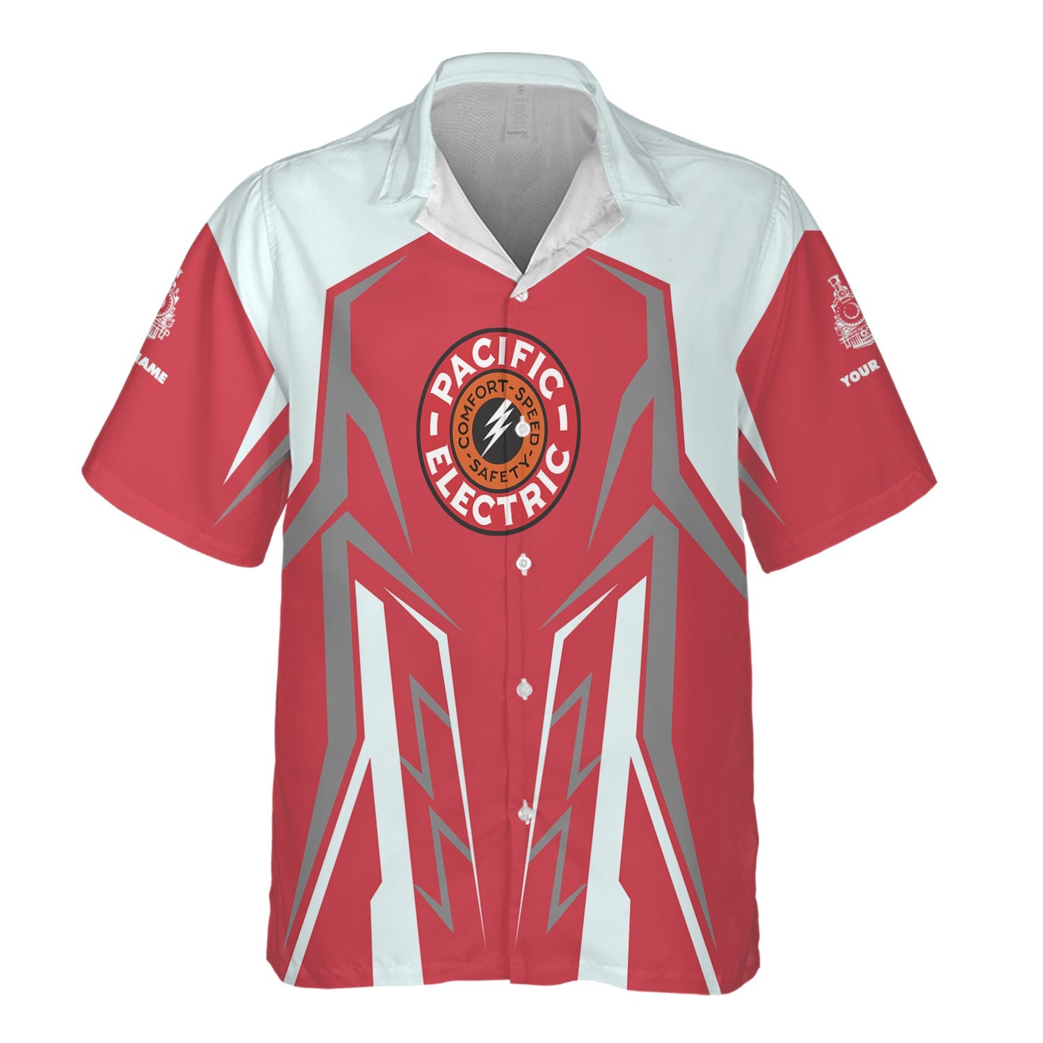 Railspirit Personalized Pacific Electric Railroad Hawaiian Shirt Futuristic Design with Custom Job Train Shirt