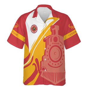 Railspirit Personalized Pacific Electric Railroad Hawaiian Shirt Flame-Inspired Style Shirt Gift Idea For Train Lovers