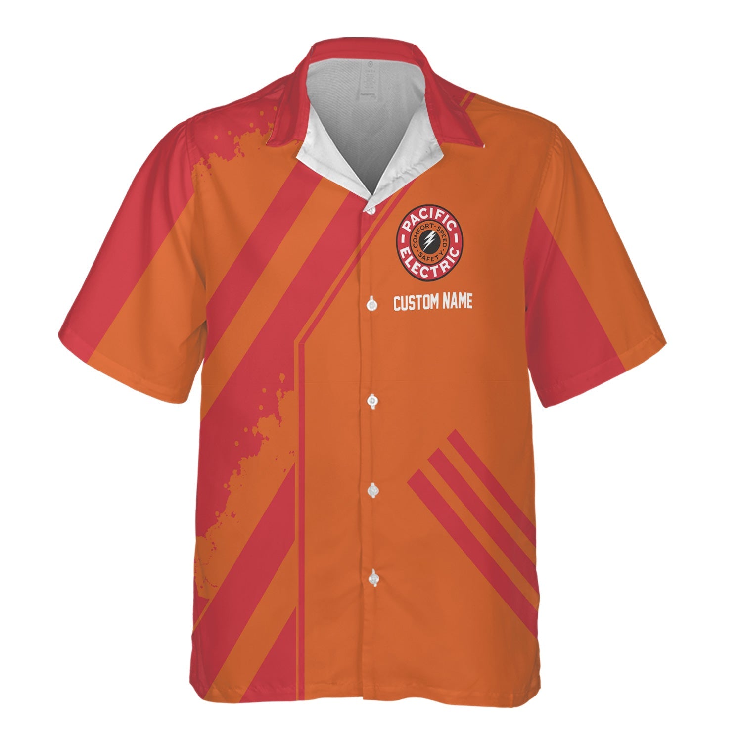 Railspirit Personalized Pacific Electric Railroad Hawaiian Shirt Locomotive Design Train Shirt for Train Enthusiast