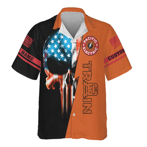 Railspirit Personalized Pacific Electric Railroad Hawaiian Shirt Train Skull American Flag Shirt All Over Print