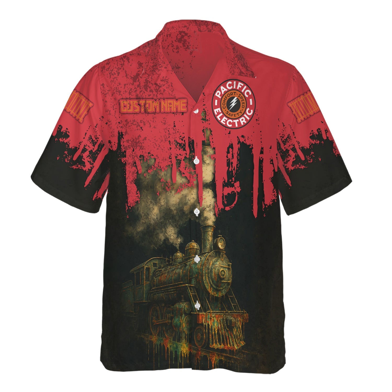 Railspirit Personalized Pacific Electric Railroad Hawaiian Shirt Vintage Train Art Style Shirt For Locomotive Fans