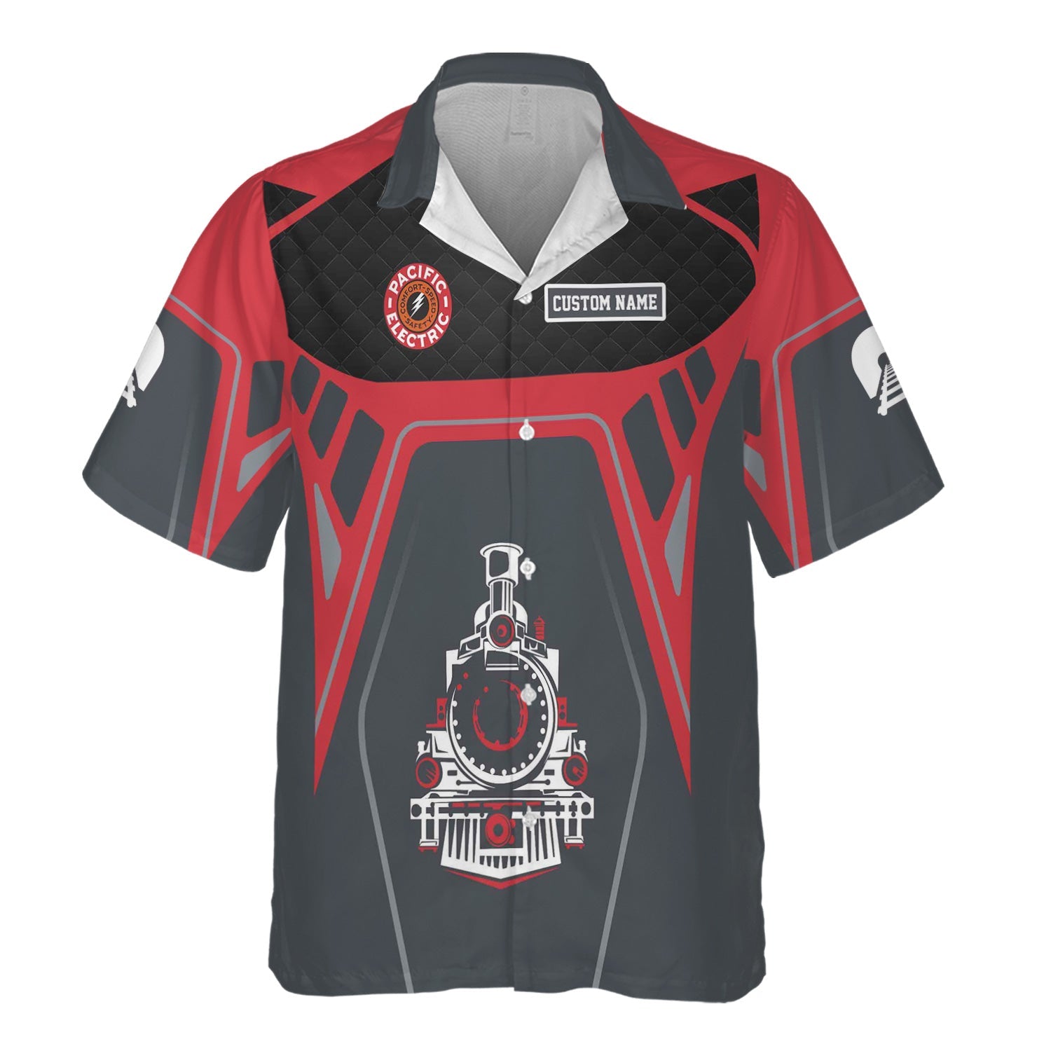 Railspirit Personalized Pacific Electric Railroad Hawaiian Shirt Steam Locomotive Engine Graphic Train Shirt All Over Print