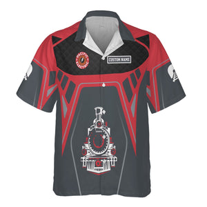 Railspirit Personalized Pacific Electric Railroad Hawaiian Shirt Steam Locomotive Engine Graphic Train Shirt All Over Print