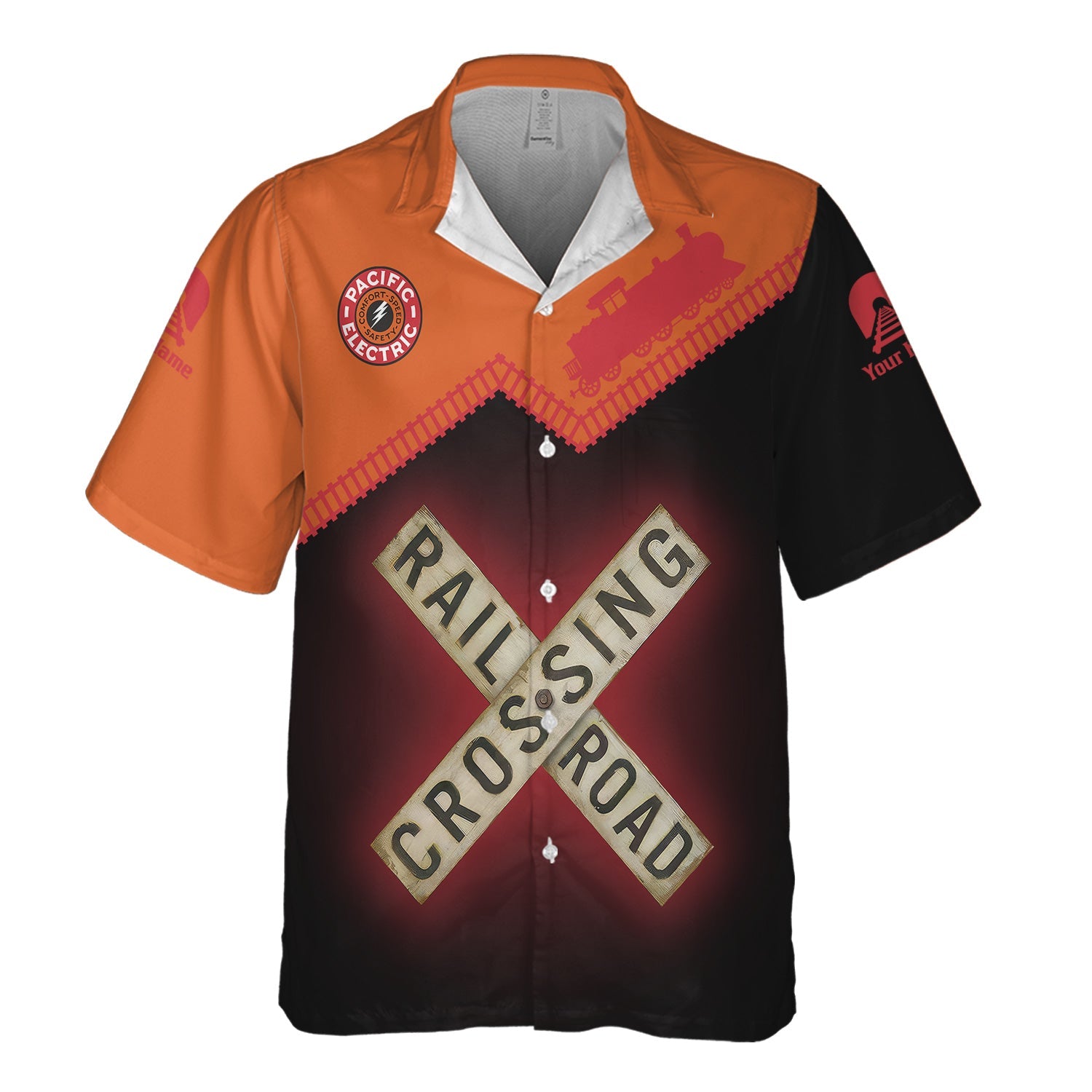 Railspirit Personalized Pacific Electric Railroad Hawaiian Shirt Railroad Crossing Printed Train Track Shirt