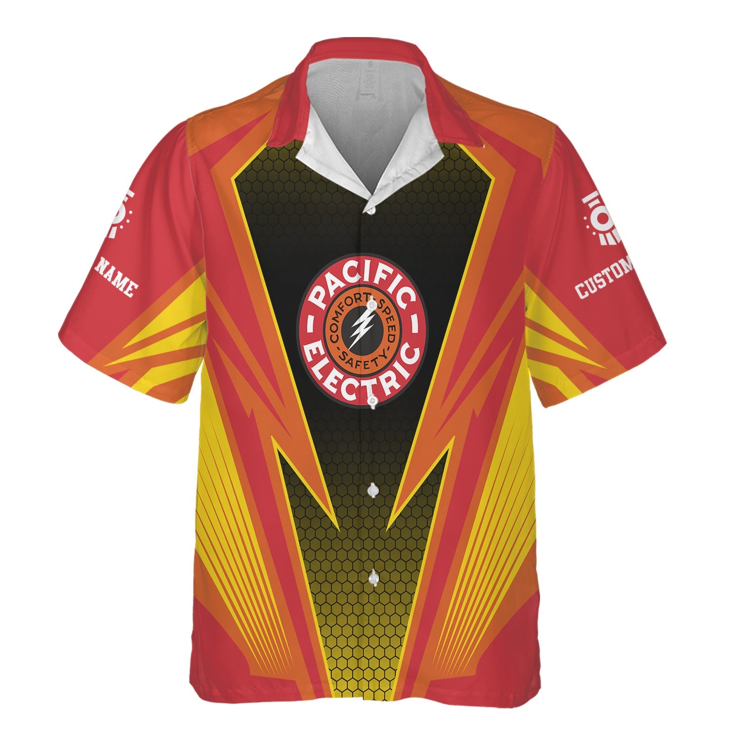 Railspirit Personalized Pacific Electric Railroad Hawaiian Shirt Lightning Graphic Style Shirt Gift Idea For Train Lover