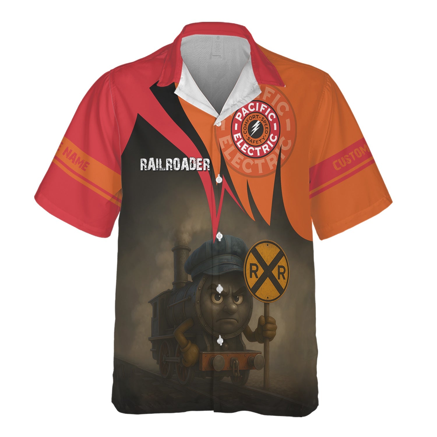 Railspirit Personalized Pacific Electric Railroad Hawaiian Shirt Angry Train Hawaiian Shirt Gift Idea For Train Lover