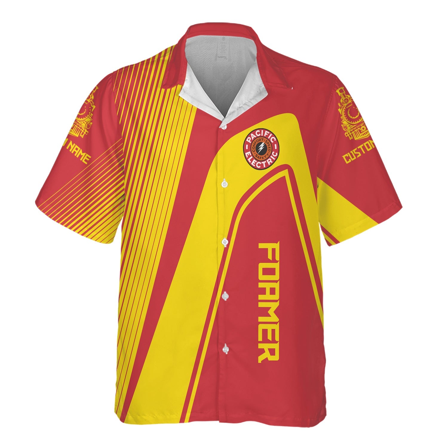 Railspirit Personalized Pacific Electric Railroad Hawaiian Shirt Vibrant Striking Style Shirt For Rail Enthusiasts