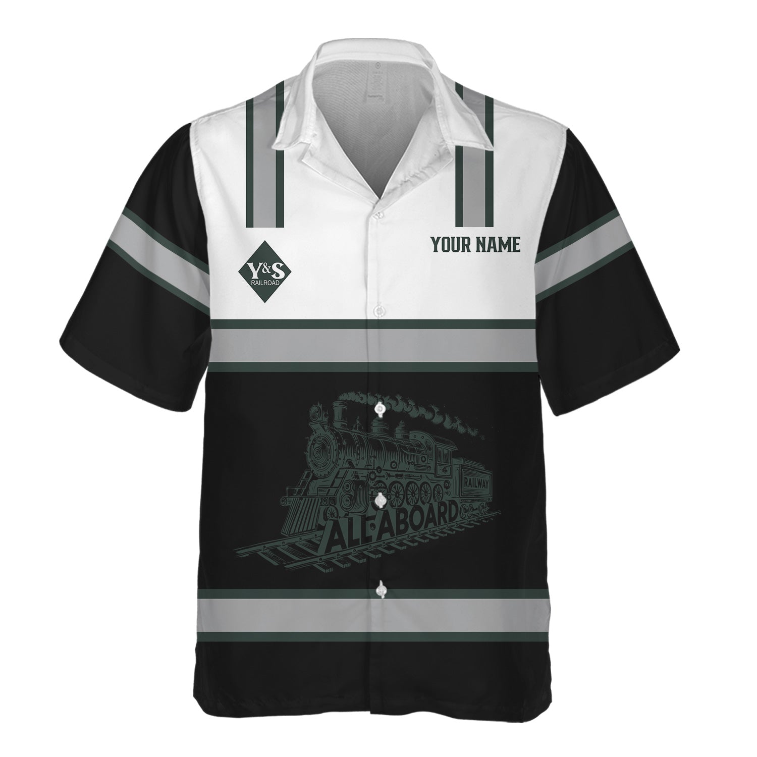 Railspirit Custom Name Youngstown & Southern Railroad Hawaiian Shirt Eat Train Sleep Repeat Printed Train Shirt