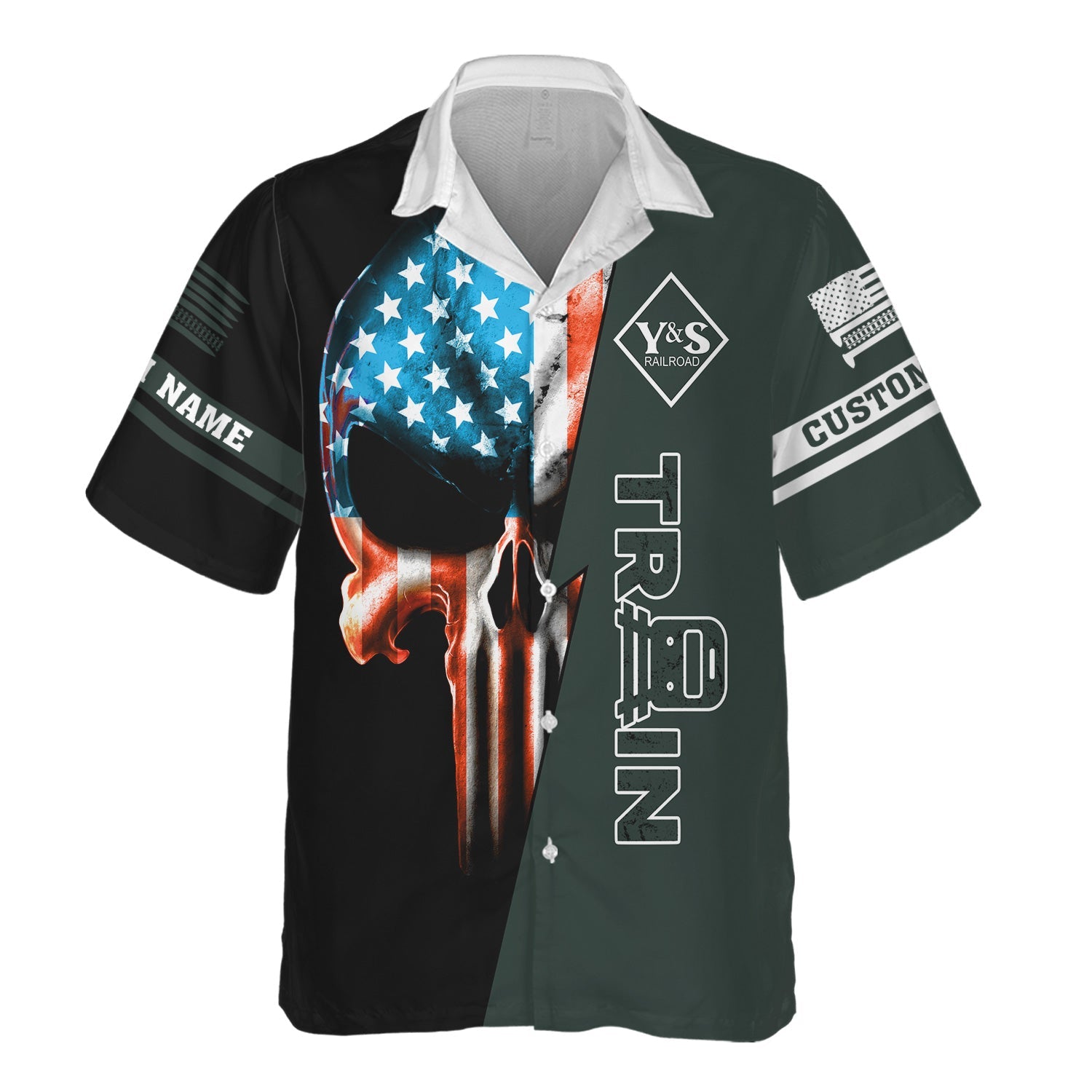 Railspirit Personalized Youngstown & Southern Railroad Hawaiian Shirt Train Skull American Flag Shirt All Over Print