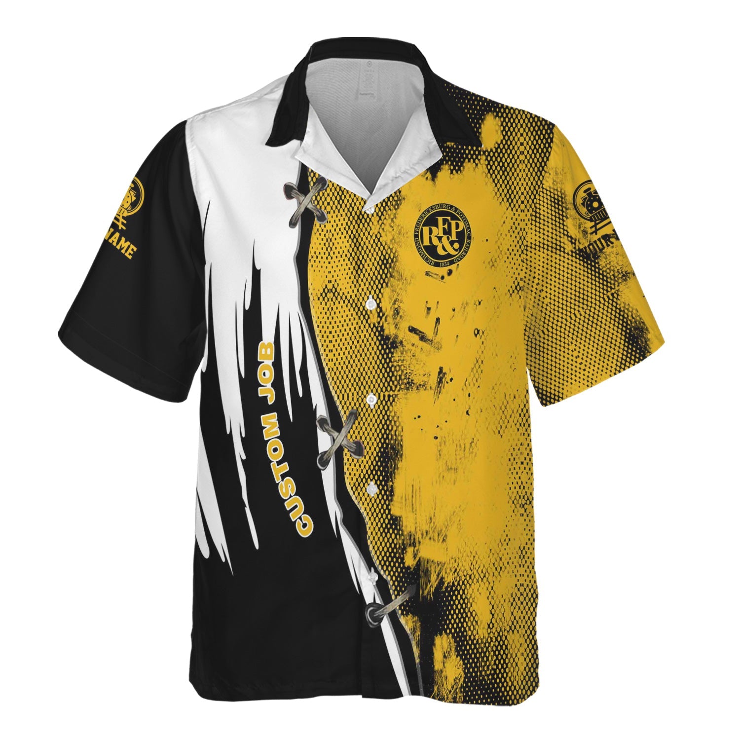Railspirit Personalized Richmond, Fredericksburg And Potomac Railroad Hawaiian Shirt Retro Stitches Design with Custom Position Train Shirt