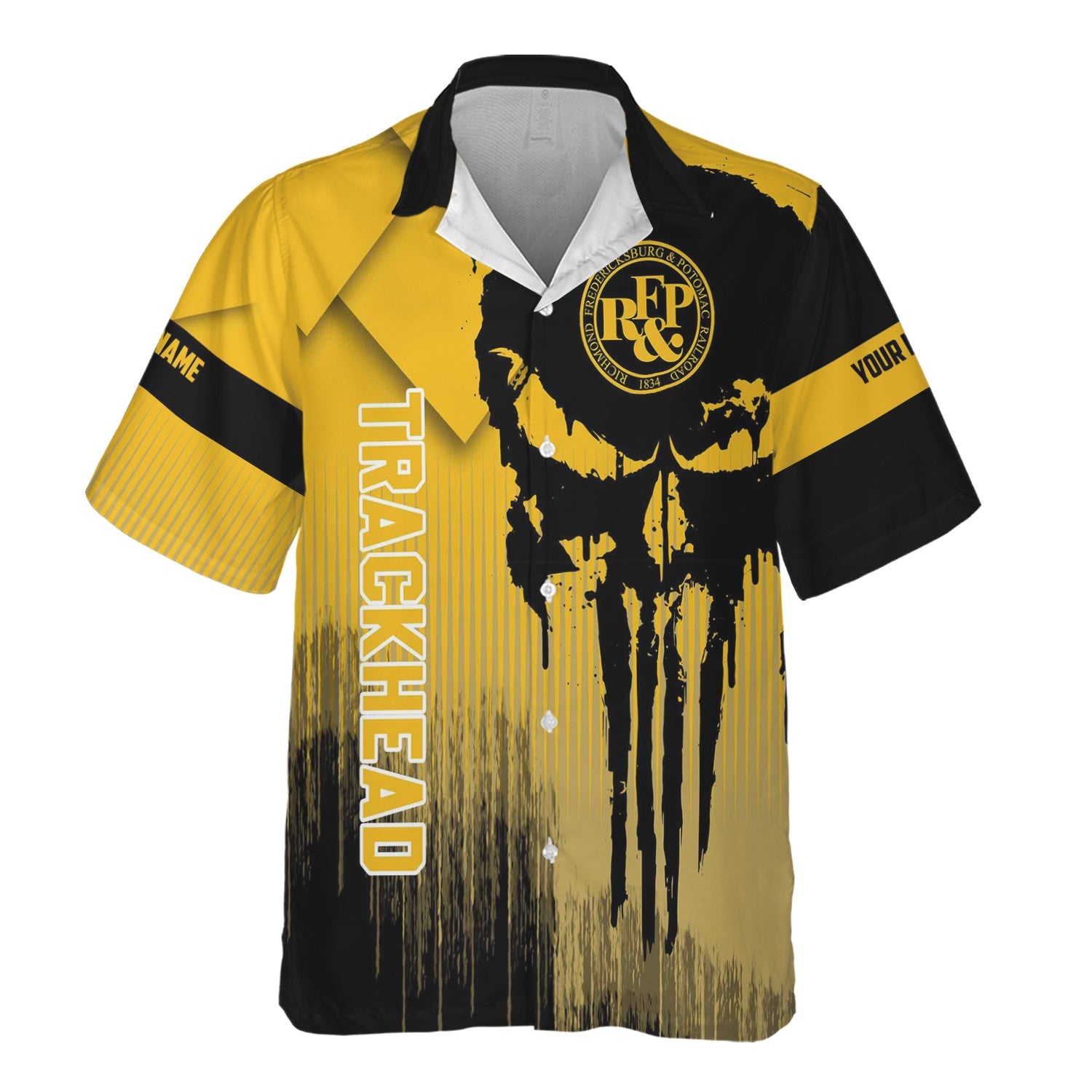 Railspirit Personalized Richmond, Fredericksburg And Potomac Railroad Hawaiian Shirt Skull Design with Custom Job Train Shirt for Trackhead Crew