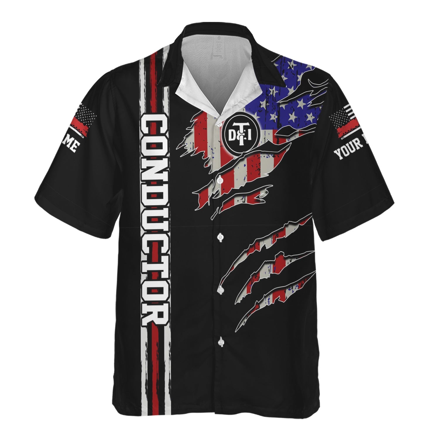 Railspirit Personalized Detroit Toledo And Ironton Railroad Hawaiian Shirt USA Flag Claw Art with Custom Job Train Shirt