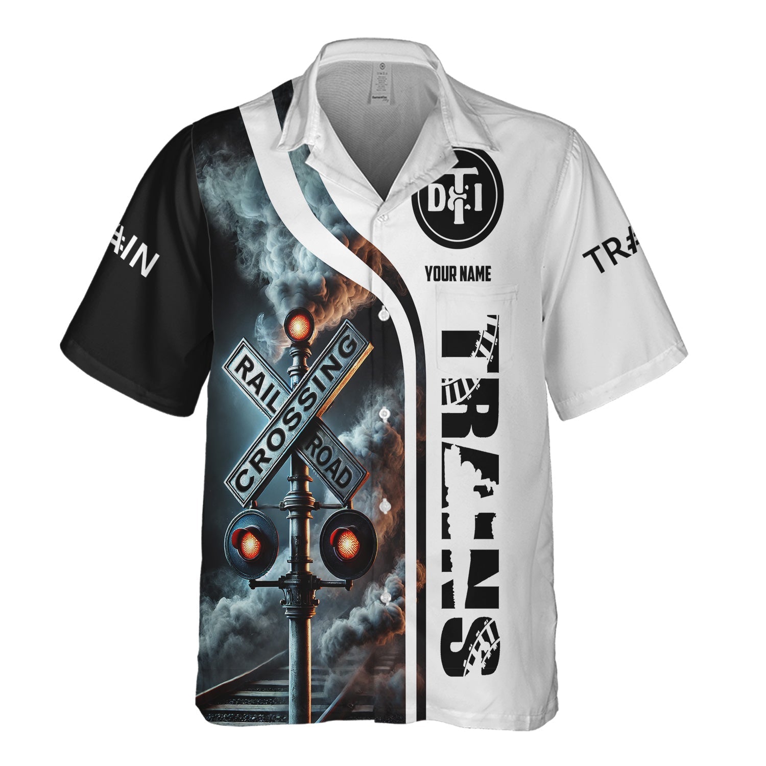 Railspirit Custom Name Detroit Toledo And Ironton Railroad Hawaiian Shirt Railroad Crossing Sign Printed Train Shirt