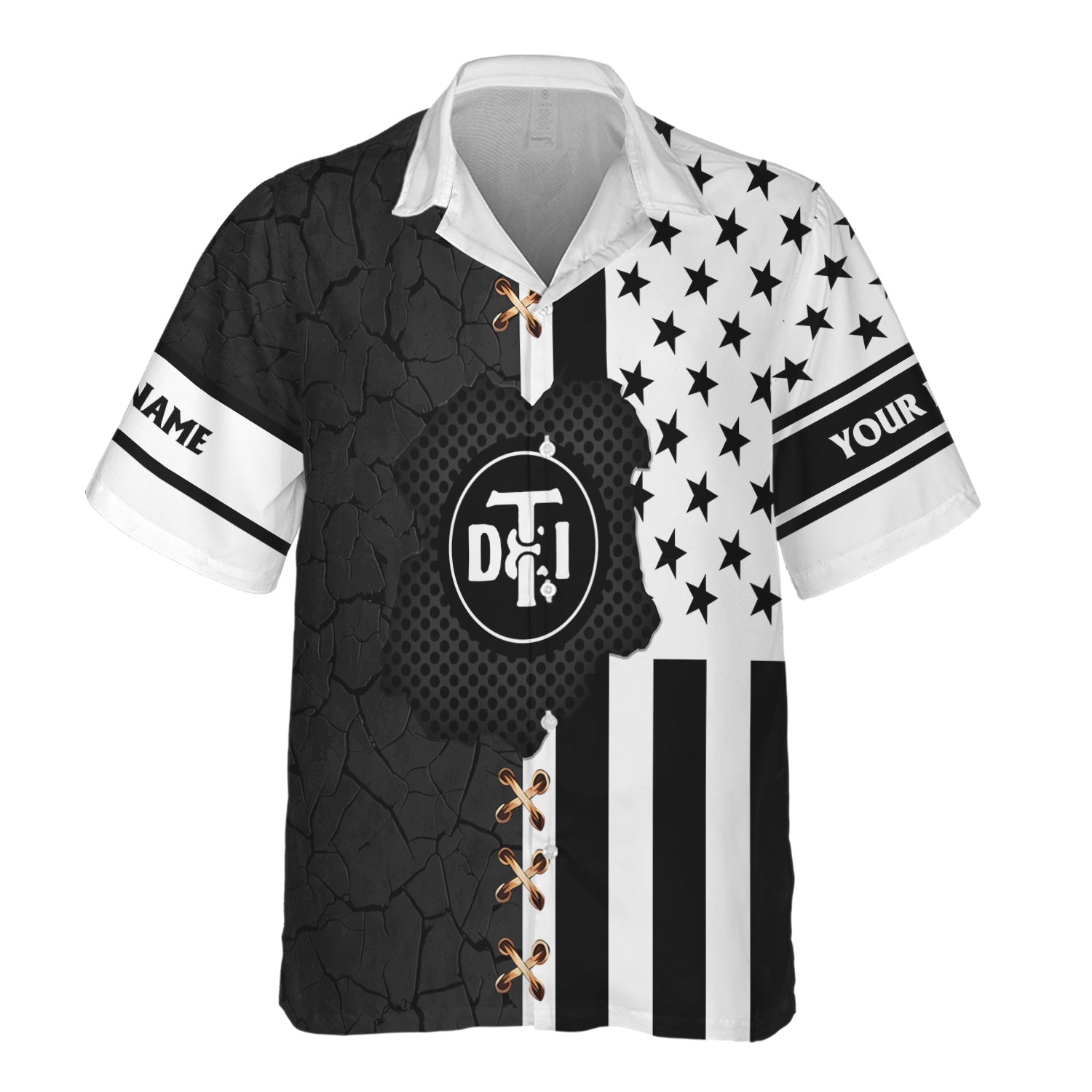 Railspirit Personalized Detroit Toledo And Ironton Railroad Hawaiian Shirt American Flag with Crack Effect Train Shirt