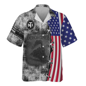 Railspirit Personalized Detroit Toledo And Ironton Railroad Hawaiian Shirt Retro American Express Train With USA Flag Shirt