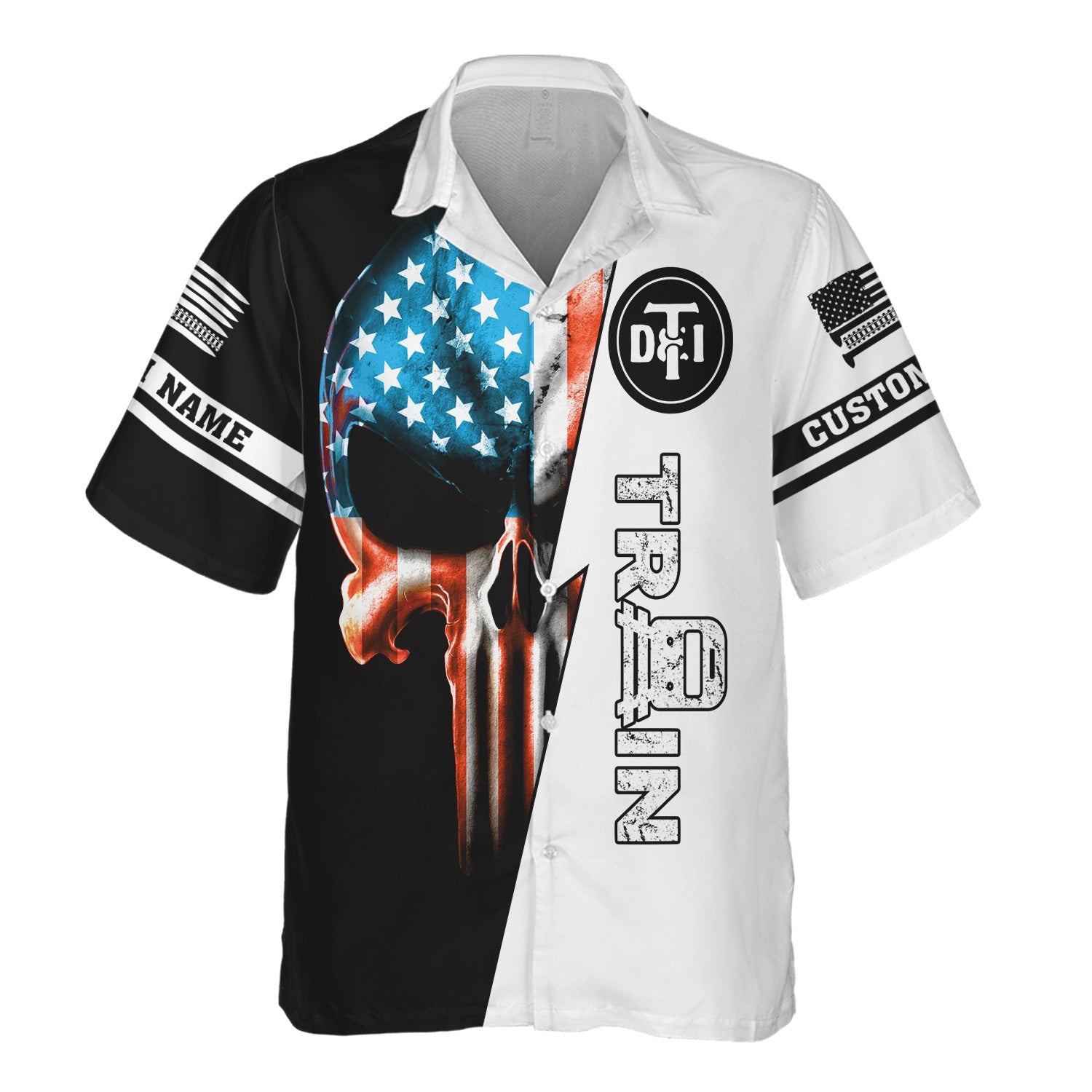 Railspirit Personalized Detroit Toledo And Ironton Railroad Hawaiian Shirt Train Skull American Flag Shirt All Over Print