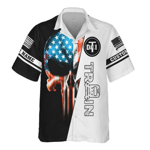 Railspirit Personalized Detroit Toledo And Ironton Railroad Hawaiian Shirt Train Skull American Flag Shirt All Over Print