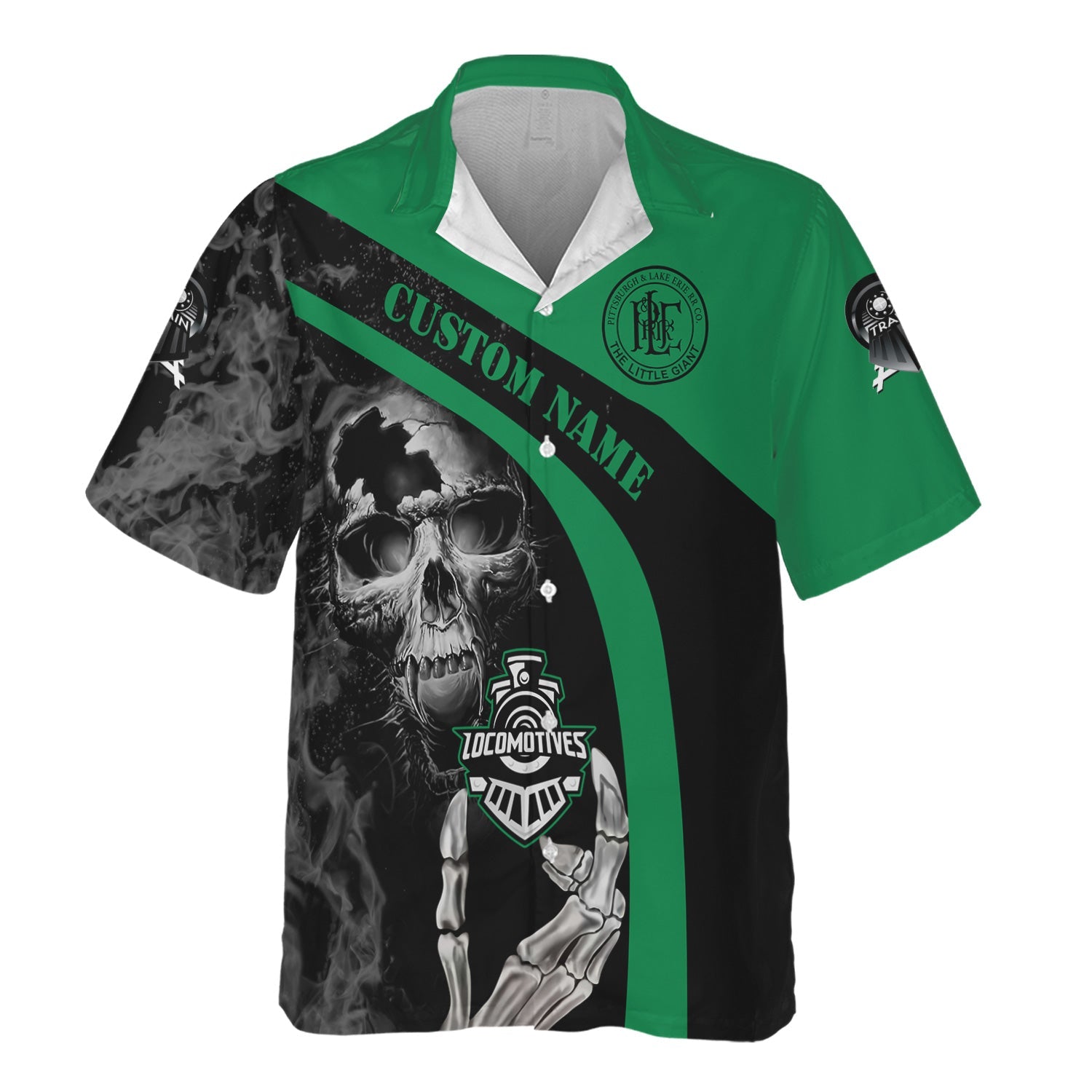 Railspirit Personalized Pittsburgh And Lake Erie Railroad Hawaiian Shirt Flame Skull Design Train Shirt for Locomotive Fans