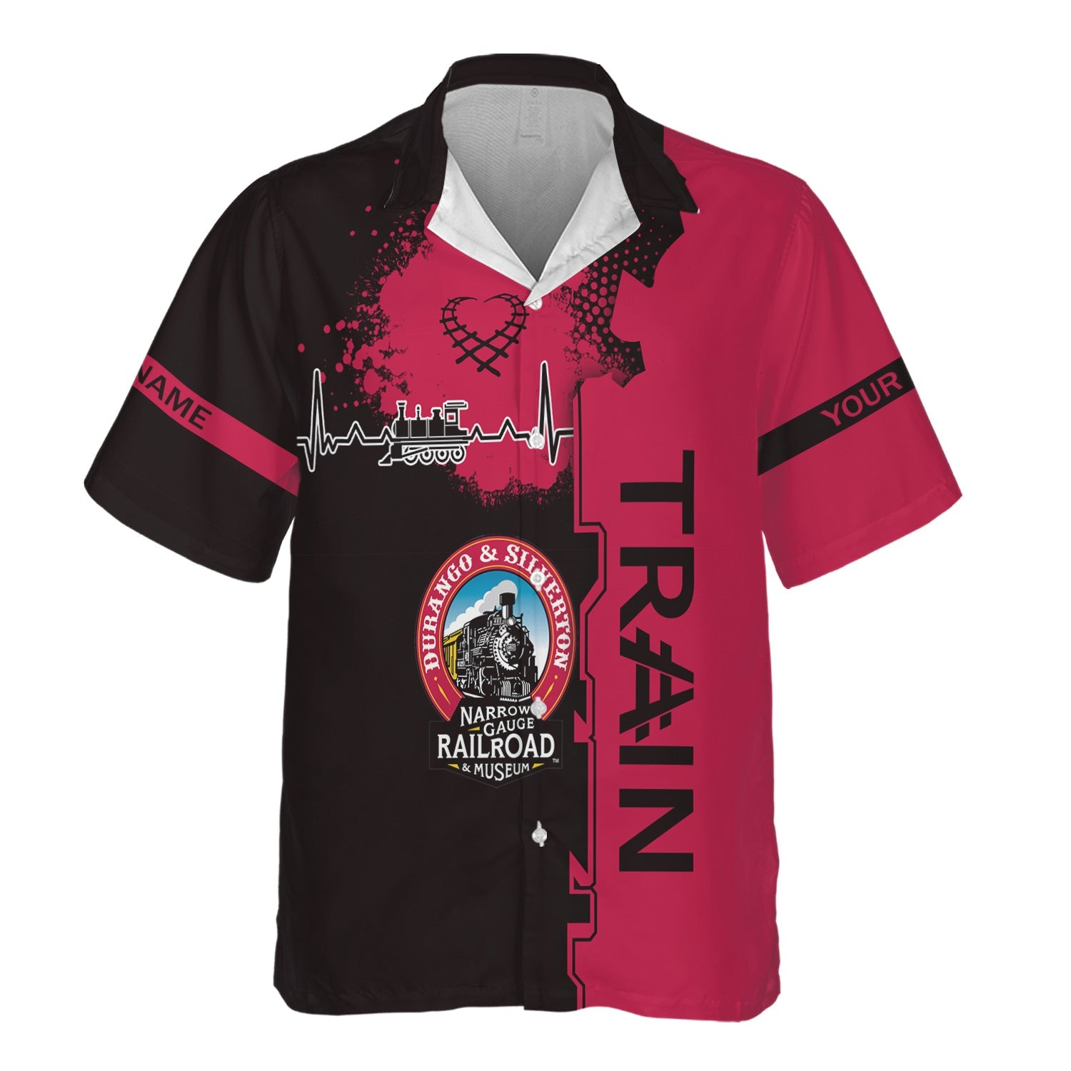 Railspirit Personalized Durango And Silverton Narrow Gauge Railroad Hawaiian Shirt Engine Heartbeat and Track Love Style Shirt