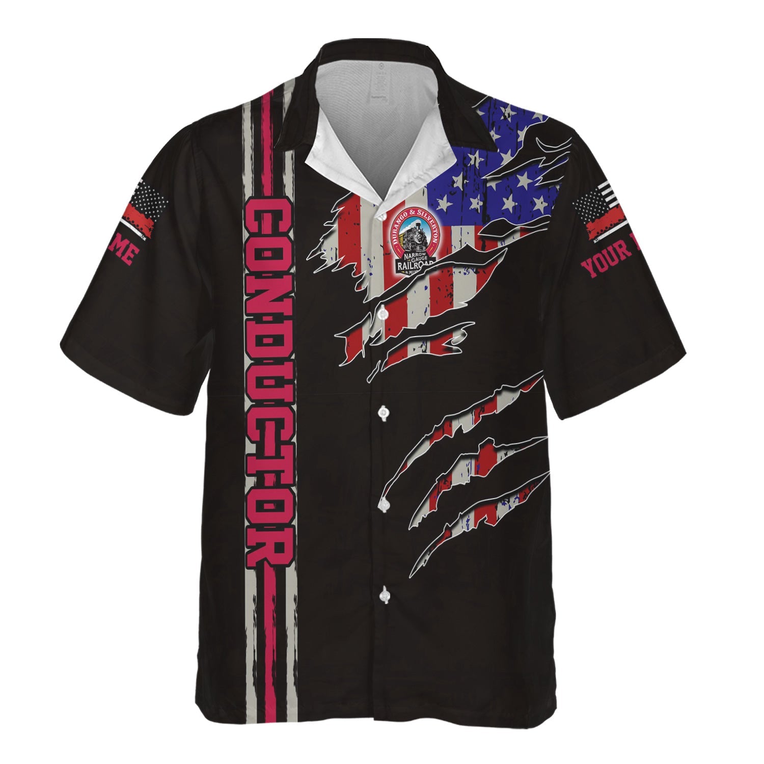 Railspirit Personalized Durango And Silverton Narrow Gauge Railroad Hawaiian Shirt USA Flag Claw Art with Custom Job Train Shirt