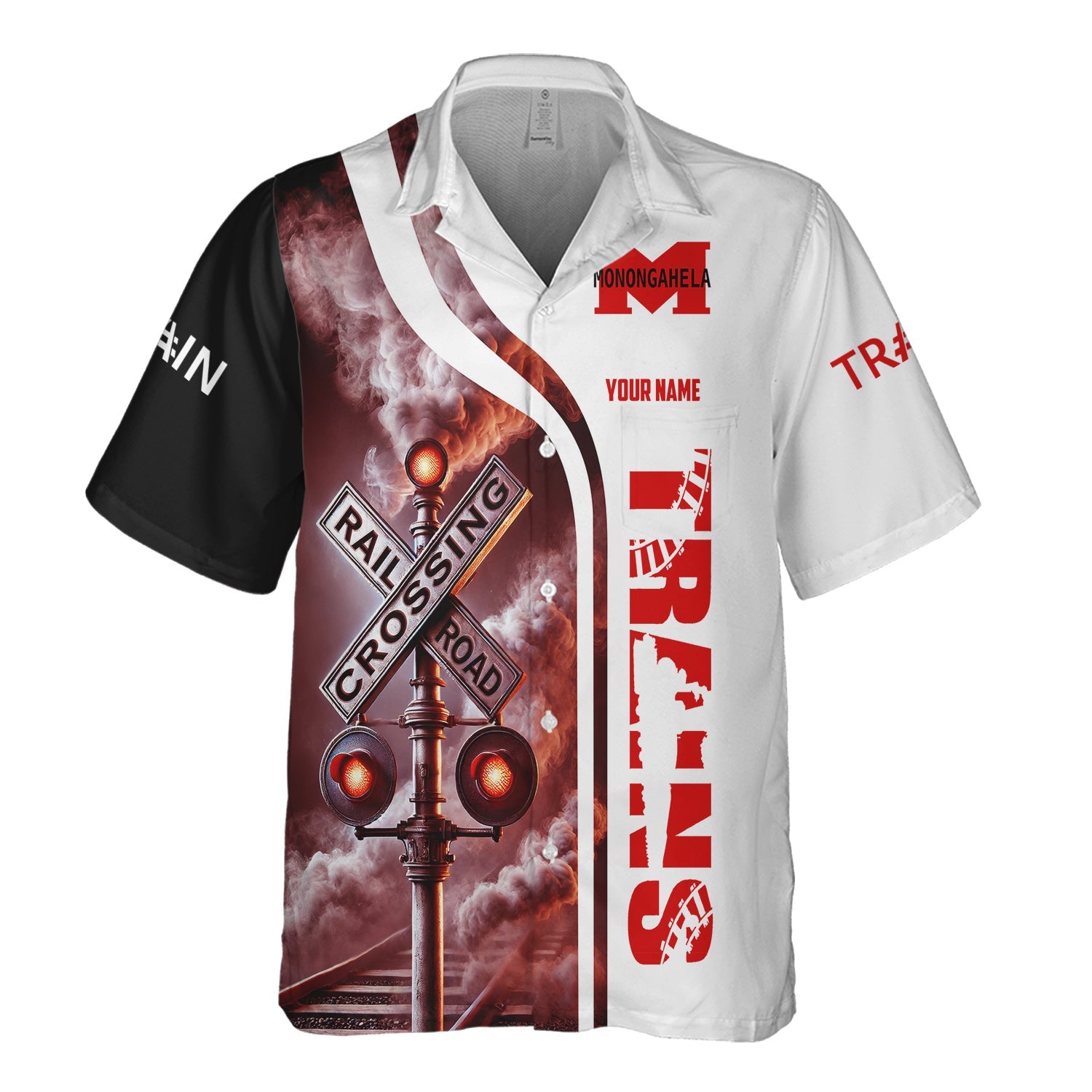 Railspirit Custom Name Monongahela Railroad Hawaiian Shirt Railroad Crossing Sign Printed Train Shirt