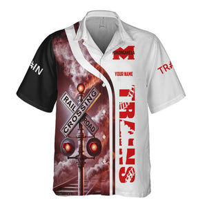 Railspirit Custom Name Monongahela Railroad Hawaiian Shirt Railroad Crossing Sign Printed Train Shirt