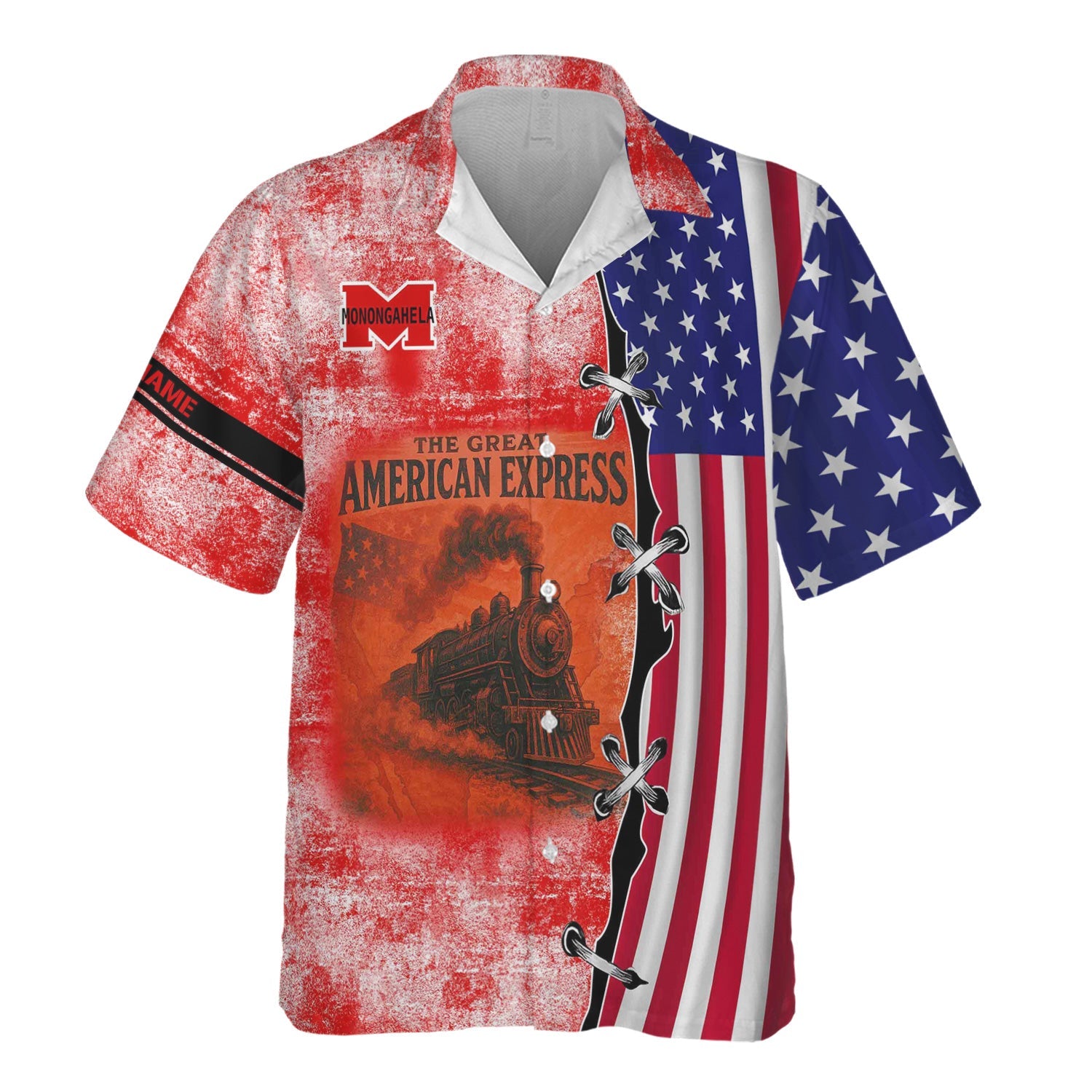 Railspirit Personalized Monongahela Railroad Hawaiian Shirt Retro American Express Train With USA Flag Shirt
