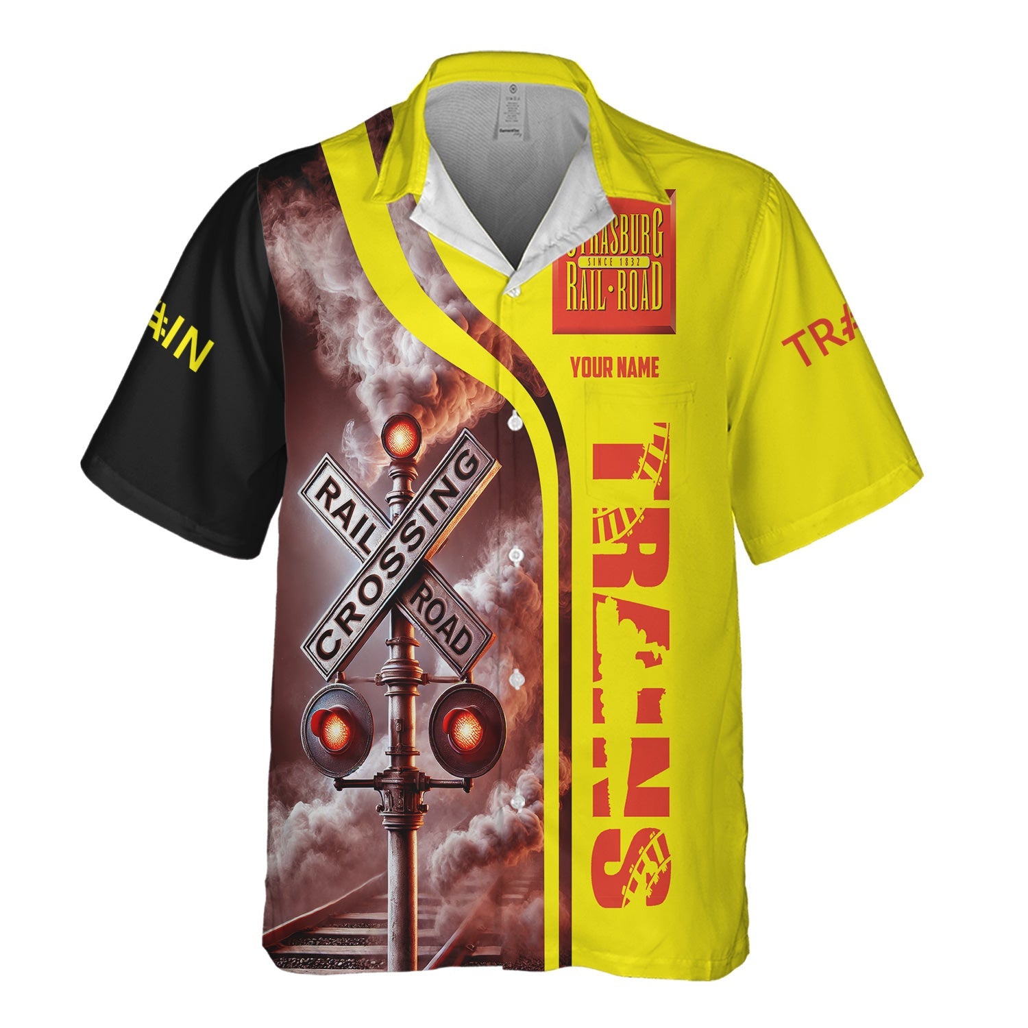 Railspirit Custom Name Strasburg Railroad Hawaiian Shirt Railroad Crossing Sign Printed Train Shirt