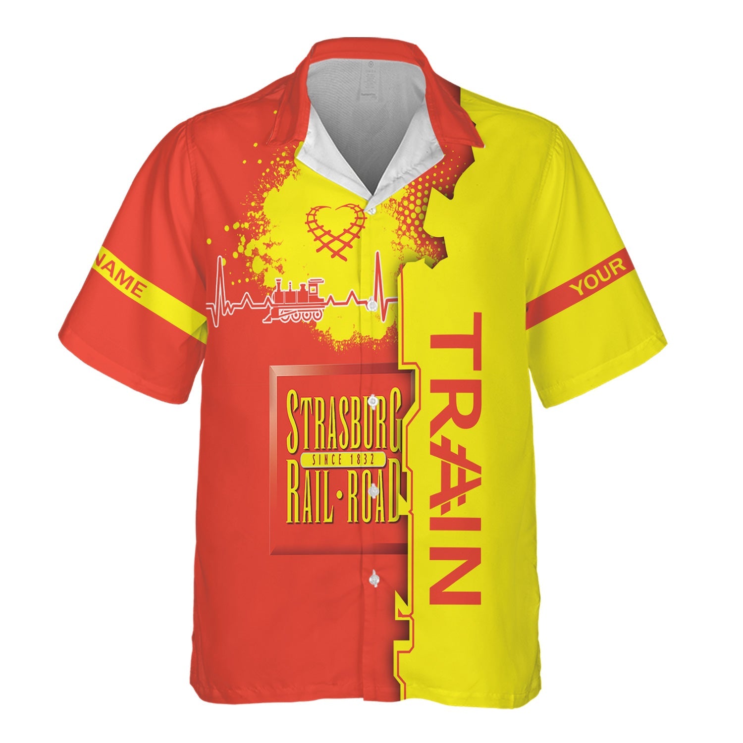 Railspirit Personalized Strasburg Railroad Hawaiian Shirt Engine Heartbeat and Track Love Style Shirt Gift Idea For Train Lovers