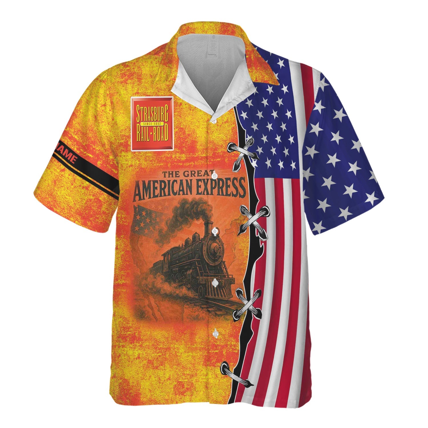 Railspirit Personalized Strasburg Railroad Hawaiian Shirt Retro American Express Train With USA Flag Shirt