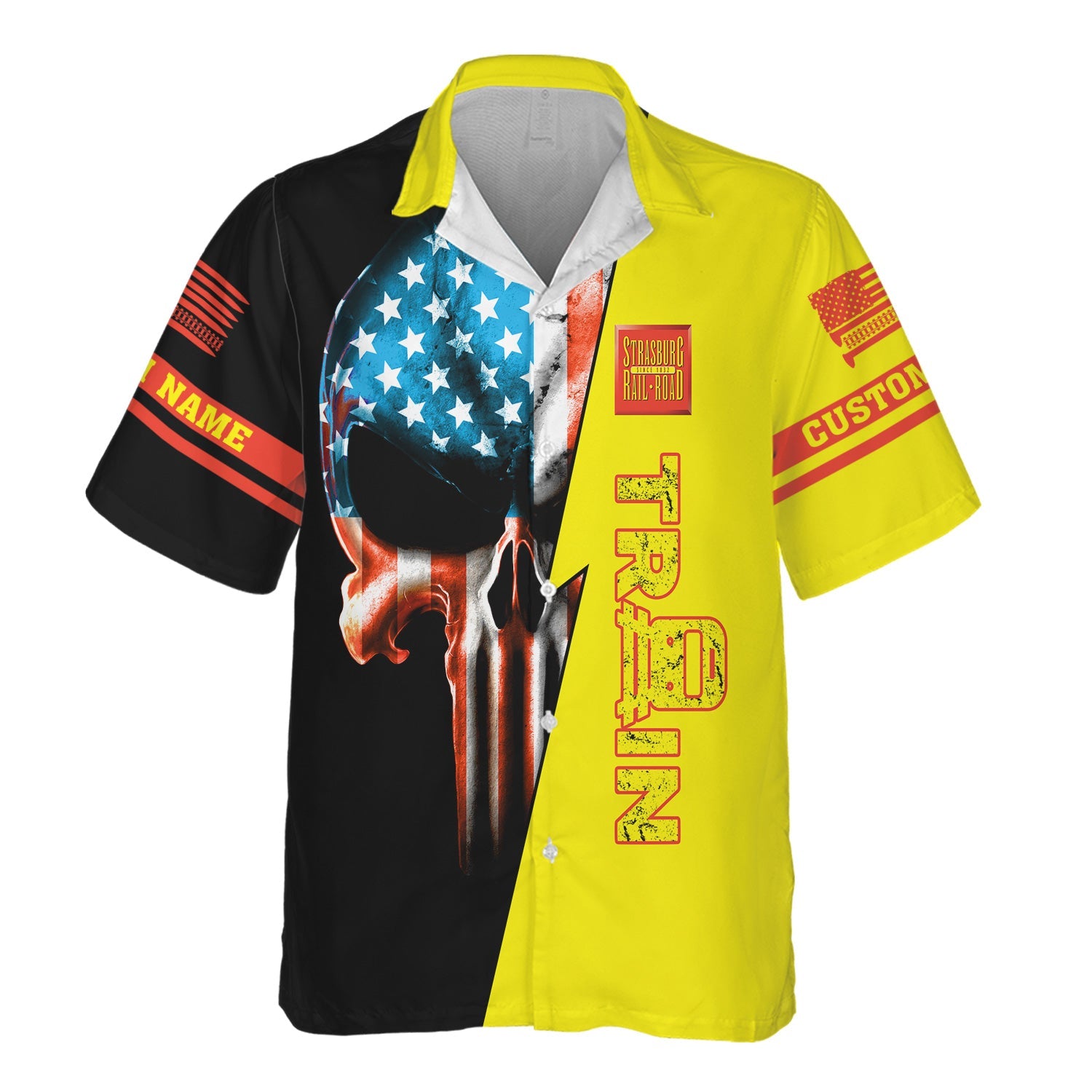Railspirit Personalized Strasburg Railroad Hawaiian Shirt Train Skull American Flag Shirt All Over Print