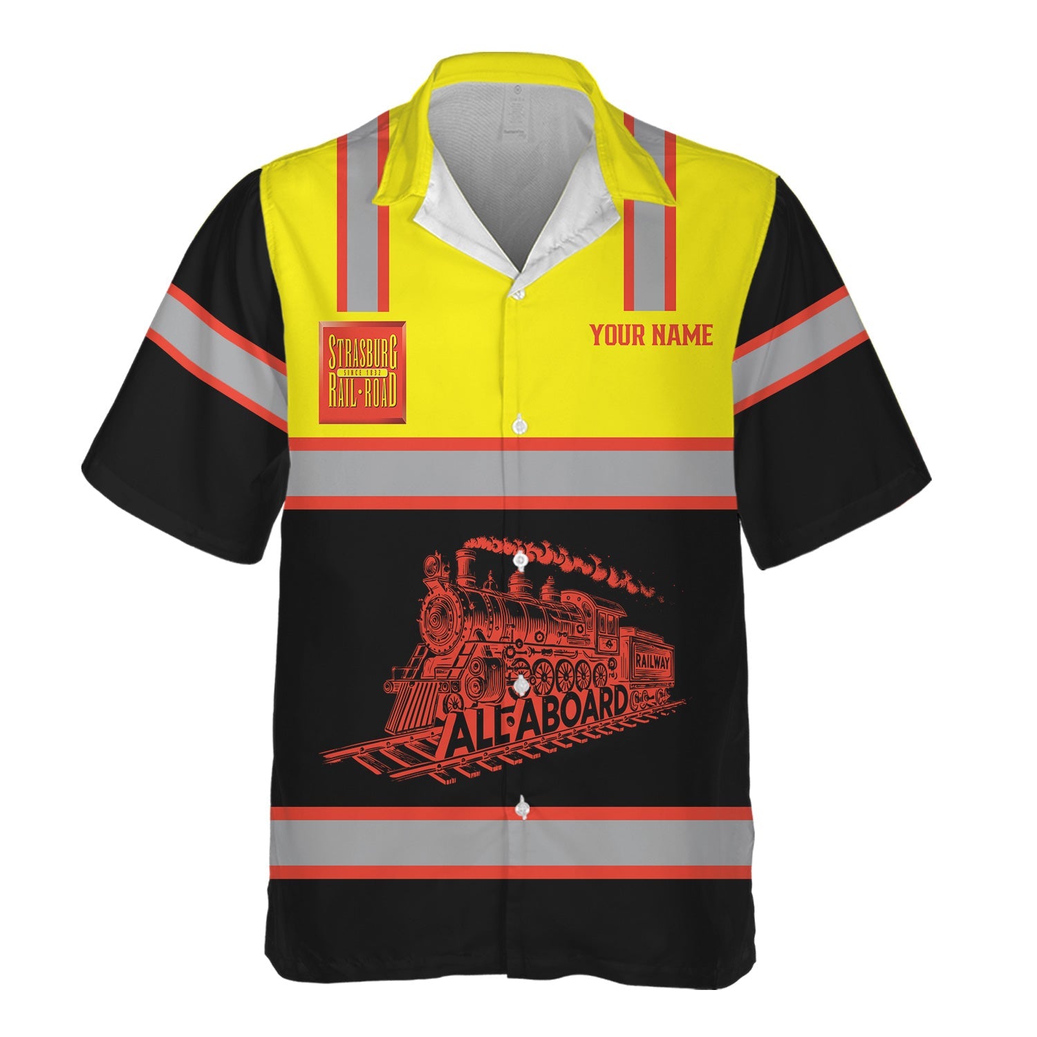 Railspirit Custom Name Strasburg Railroad Hawaiian Shirt Eat Train Sleep Repeat Printed Train Shirt