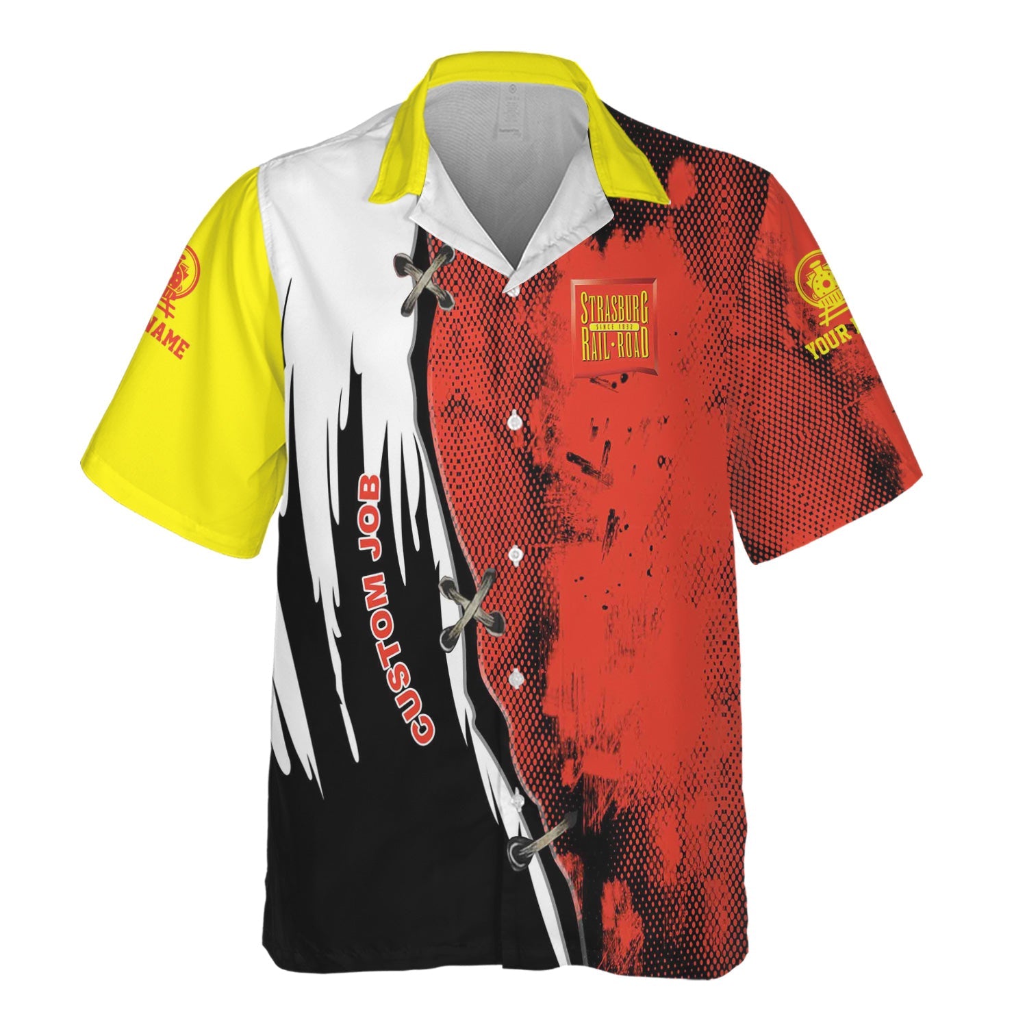 Railspirit Personalized Strasburg Railroad Hawaiian Shirt Retro Stitches Design with Custom Position Train Shirt