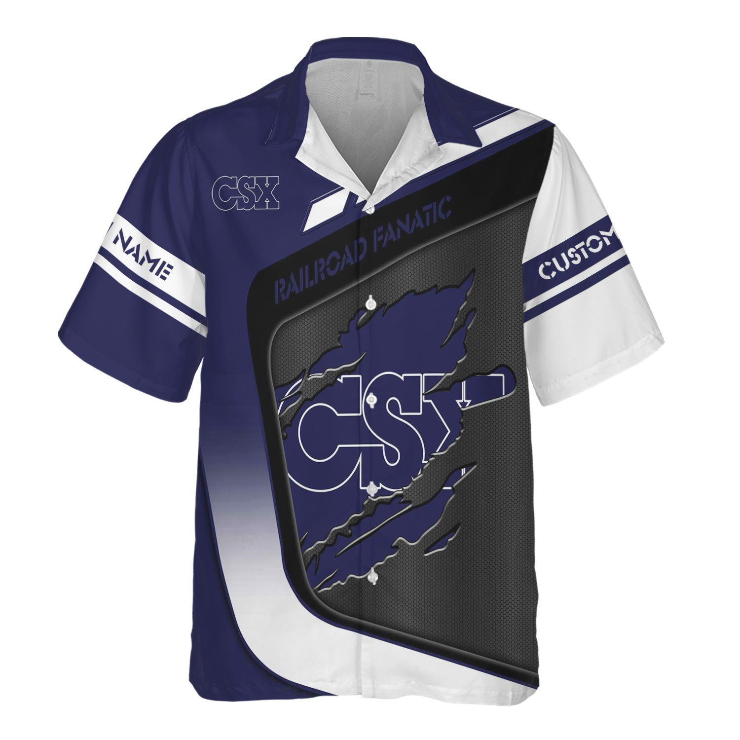Railspirit Personalized CSX Transportation Railroad Hawaiian Shirt Ripped Texture Style Train Shirt For Railroad Fanatic