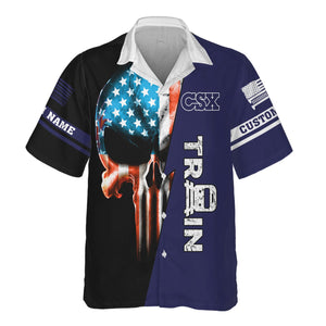 Railspirit Personalized CSX Transportation Railroad Hawaiian Shirt Train Skull American Flag Shirt All Over Print