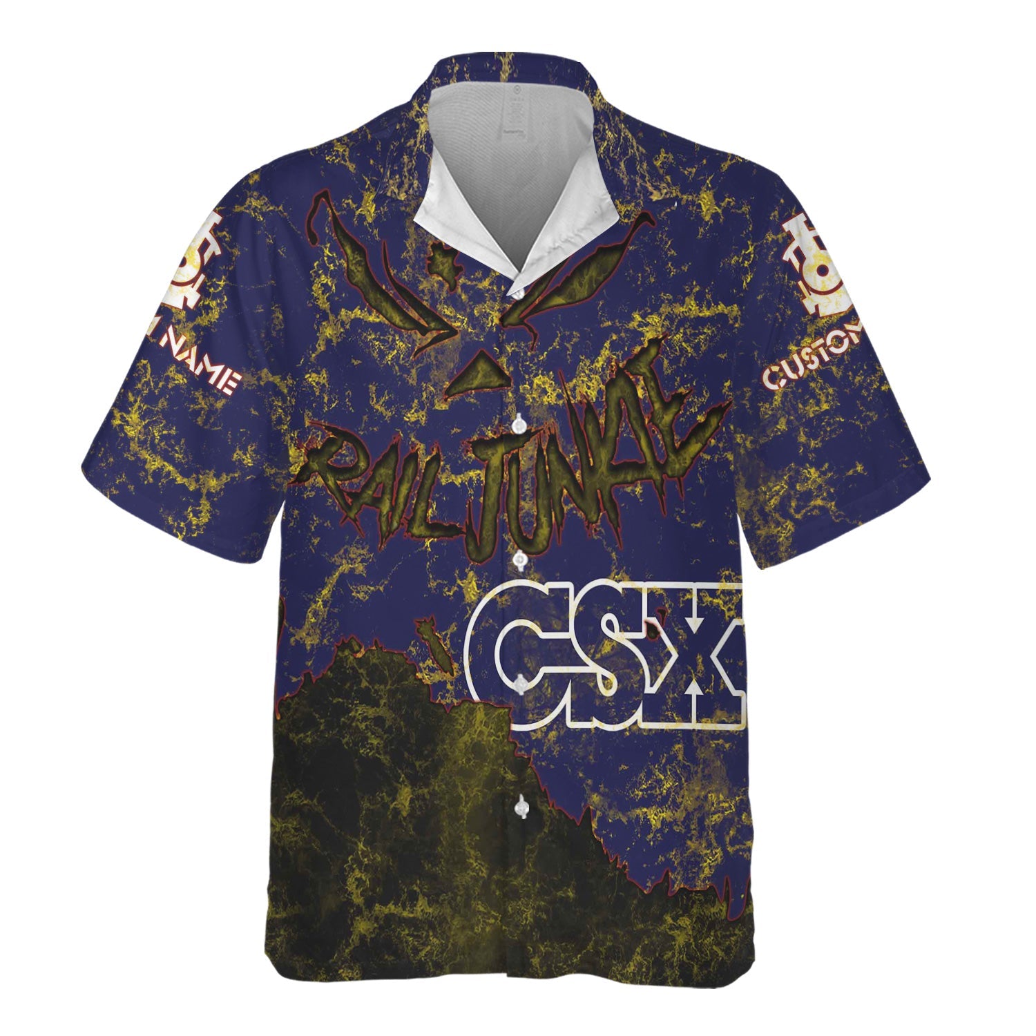 Railspirit Personalized CSX Transportation Railroad Hawaiian Shirt Torn Graphic Style Train Shirt For Rail Junkie