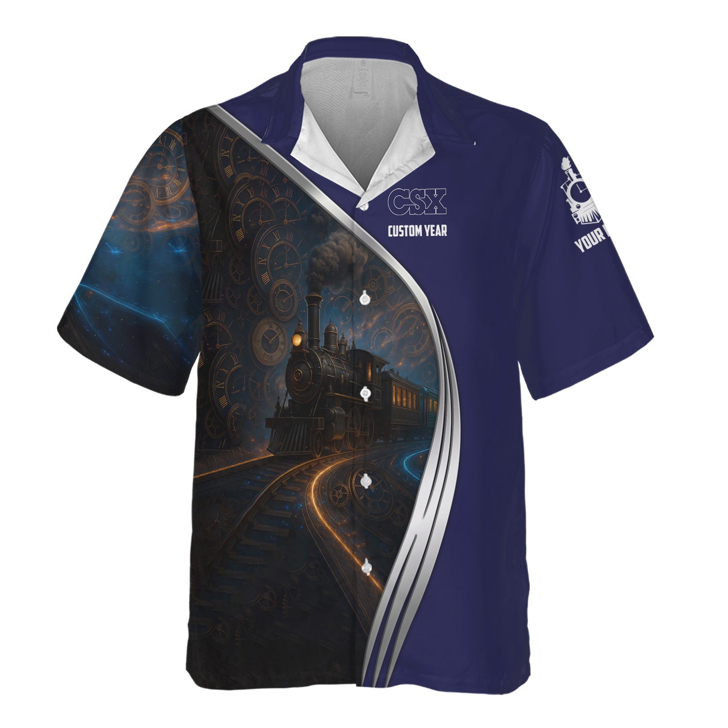 Railspirit Personalized CSX Transportation Railroad Hawaiian Shirt Steampunk Locomotive with Custom Year Train Shirt