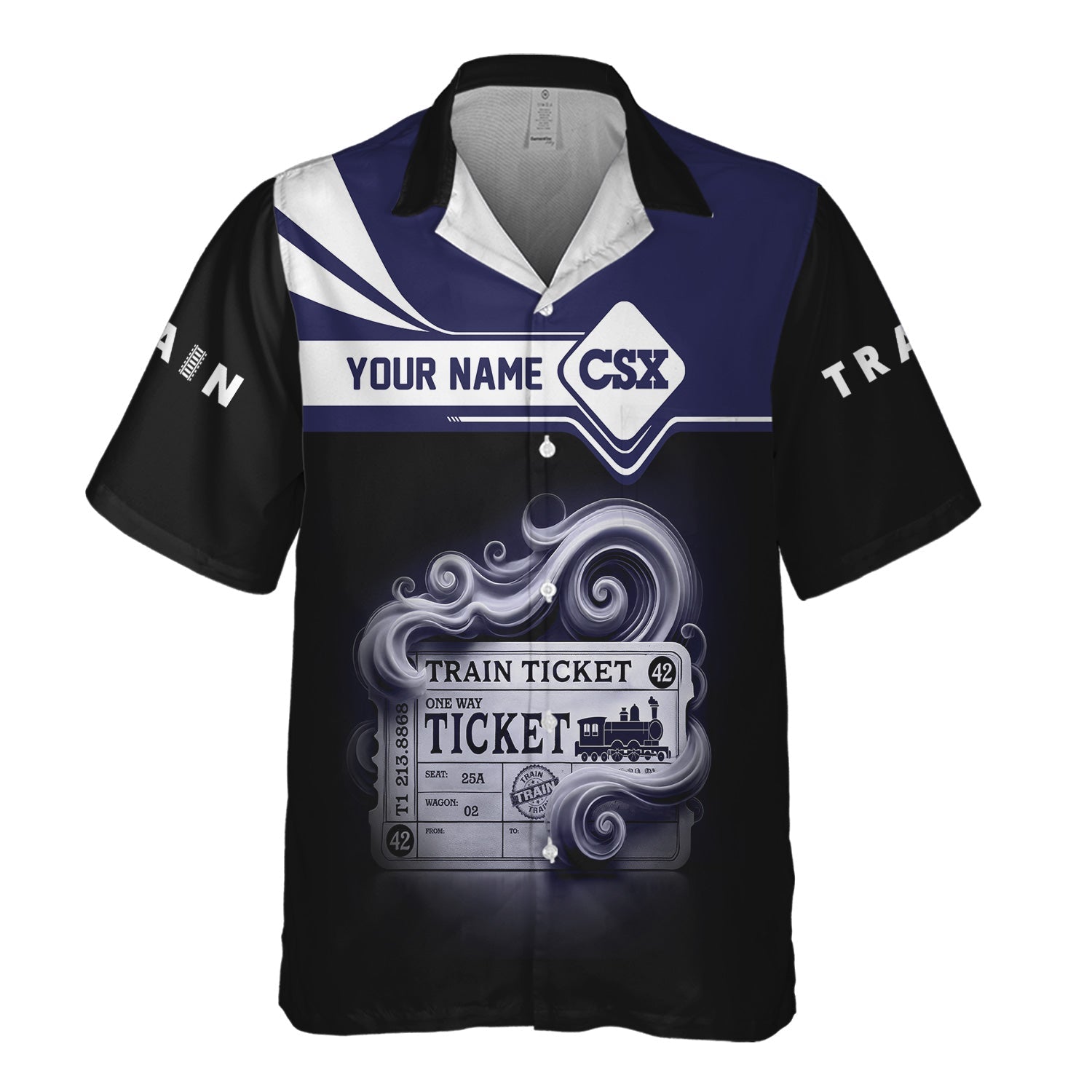 Railspirit Personalized CSX Transportation Railroad Hawaiian Shirt Train Ticket  American Locomotive Printed Train