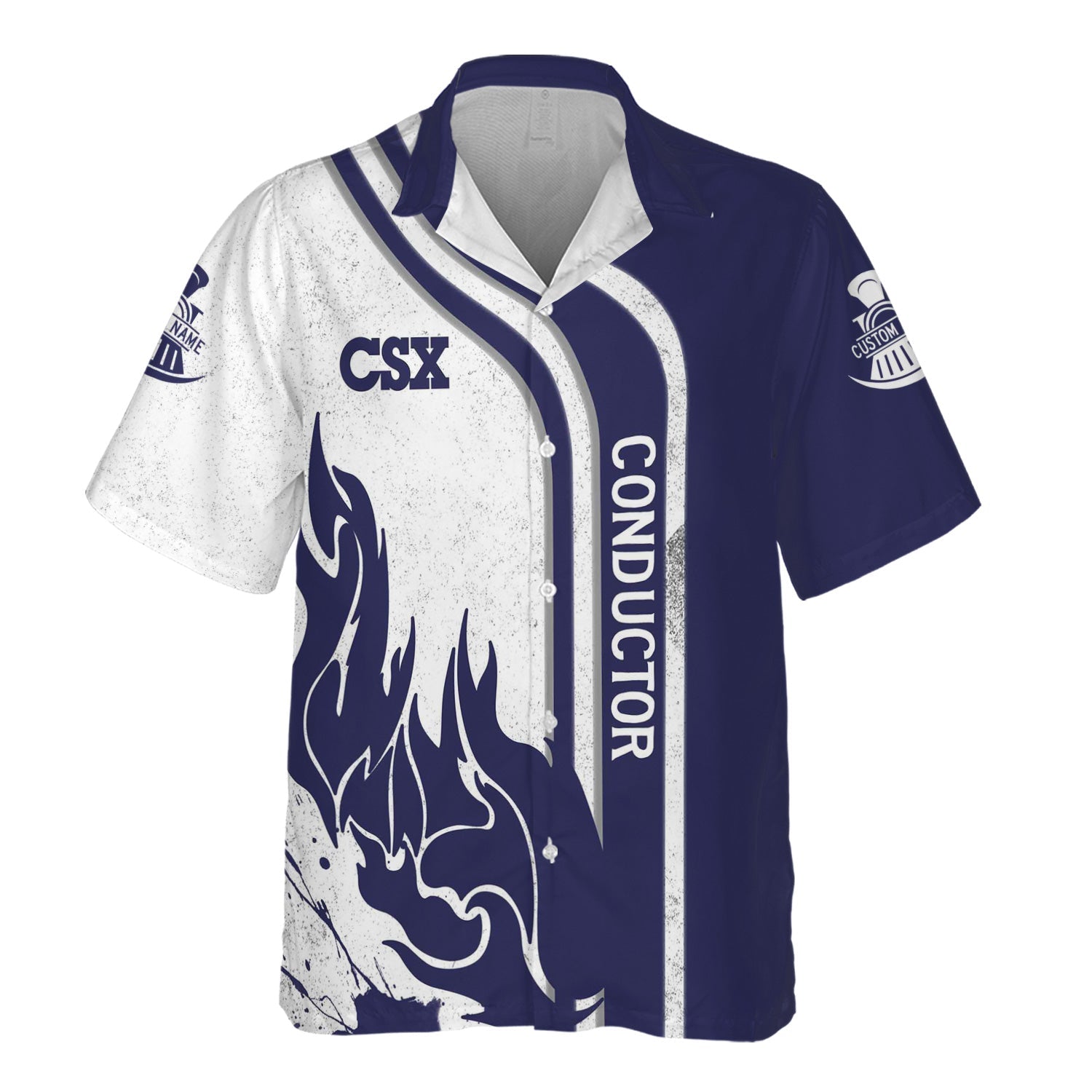 Railspirit Personalized CSX Transportation Railroad Hawaiian Shirt Flame Design with Custom Job Position Train Shirt