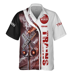 Railspirit Custom Name Monon Railroad Hawaiian Shirt Railroad Crossing Sign Printed Train Shirt