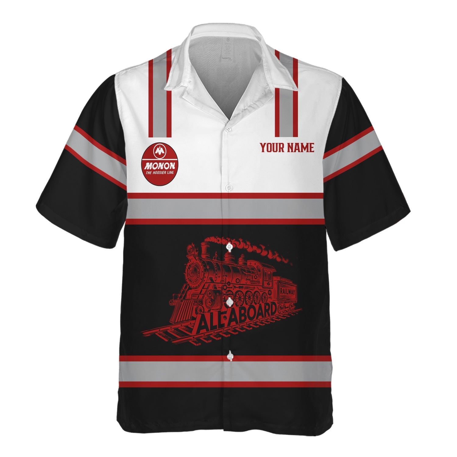 Railspirit Custom Name Monon Railroad Hawaiian Shirt Eat Train Sleep Repeat Printed Train Shirt