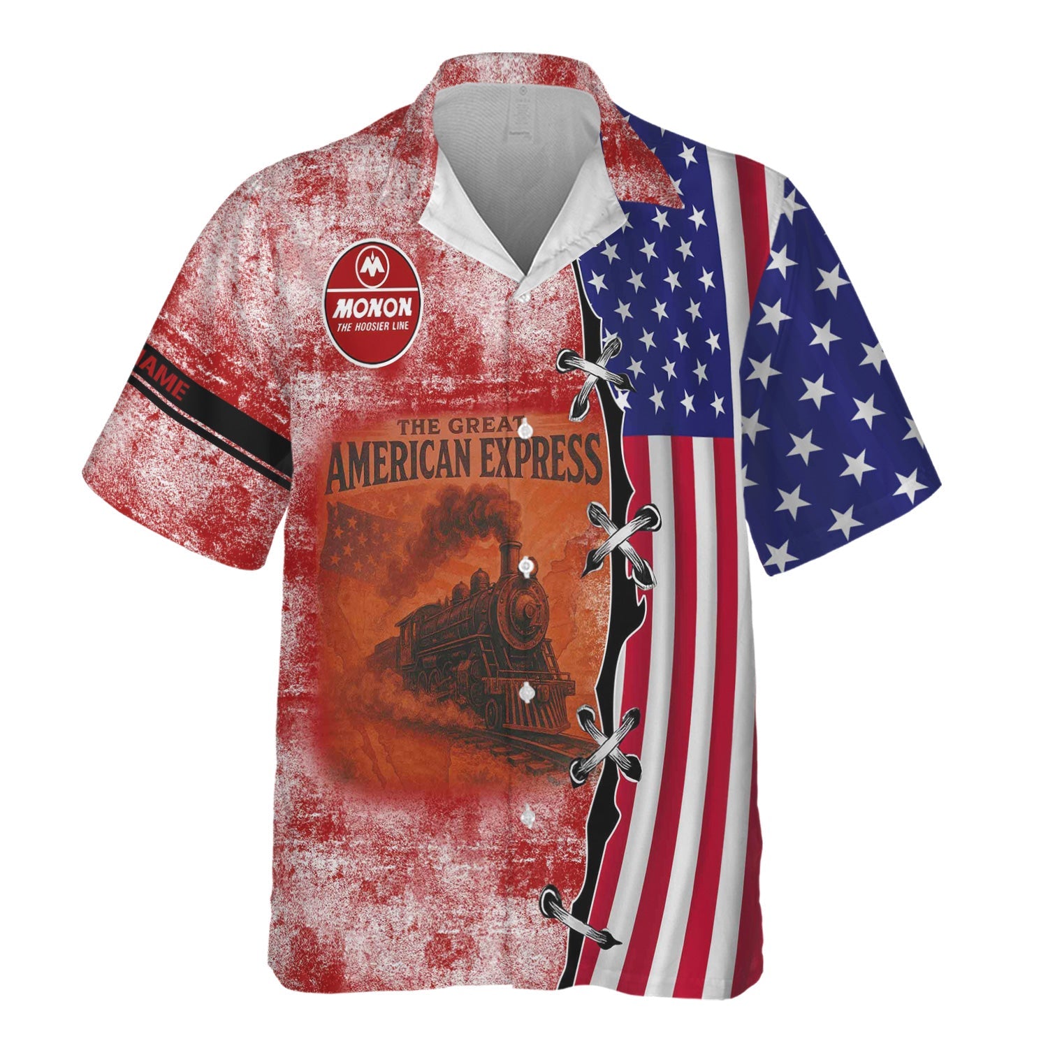 Railspirit Personalized Monon Railroad Hawaiian Shirt Retro American Express Train With USA Flag Shirt